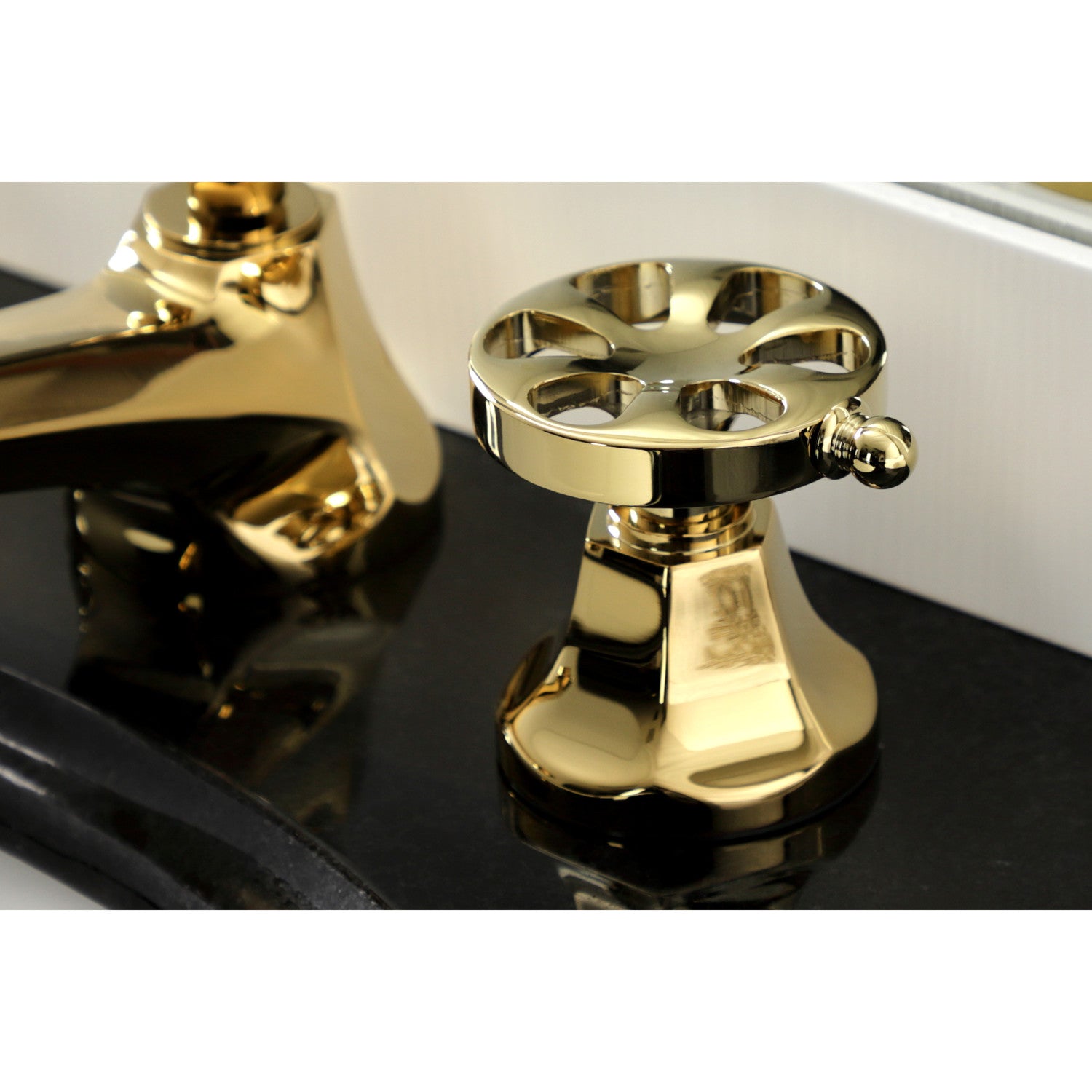 Belknap KS4462RX 3-Hole Widespread Bathroom Faucet with Brass Pop-Up Drain - Polished Brass Finish - Perfect for Modern Bathroom Vanities and Sink Upgrades
