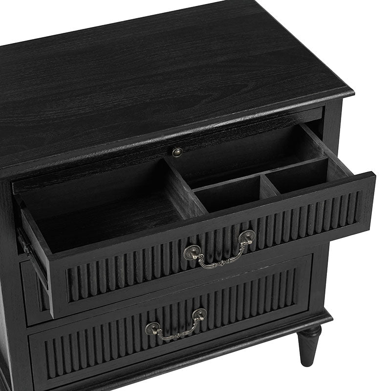 Farmhouse Solid Wood Nightstand with Fluted Drawer - Rustic Bedside Table with Optional Storage Drawer - Perfect for Bedroom, Guest Room, or Cabin Decor