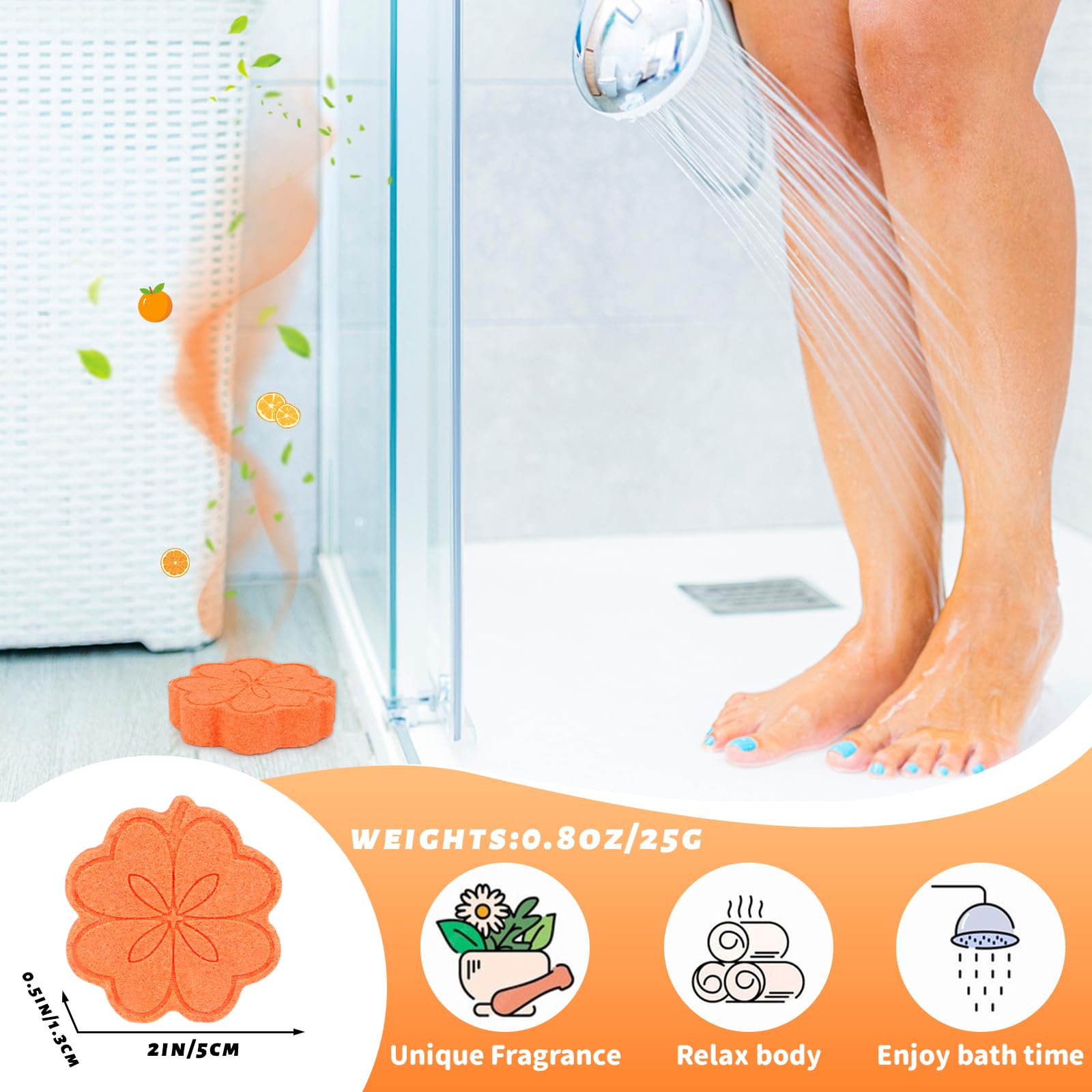 6PCS Aromatherapy Shower Steamers with Lemongrass & Sweet Orange Essential Oils - Relaxing Stress Relief Shower Bombs for Women, Moms & Girls - Perfect Birthday & Self Care Gifts for Spa-Like Experience at Home