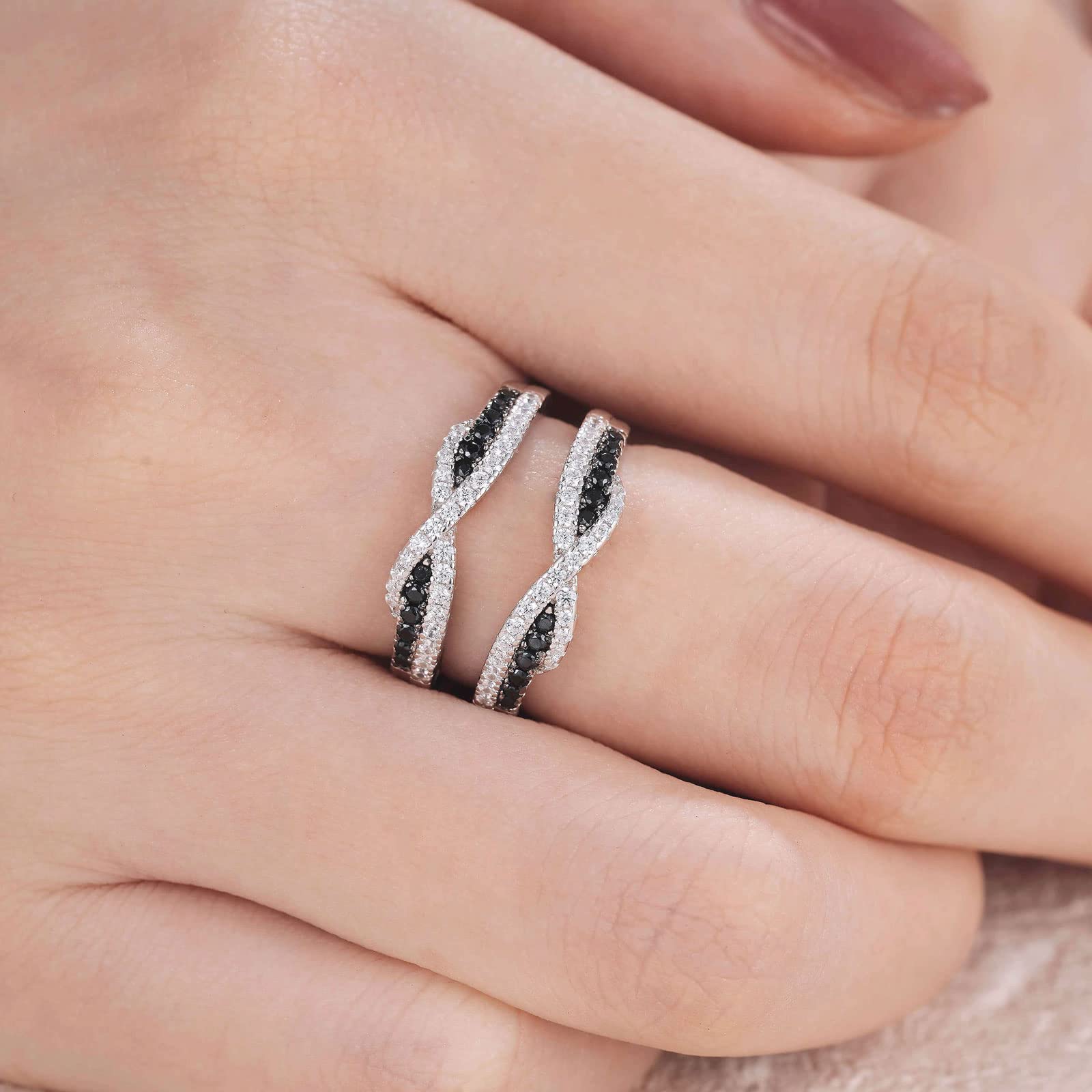 SHELOVES Black & White Cubic Zirconia Ring Enhancer for Engagement Rings - 925 Sterling Silver Wedding Band (Sizes 5-10) - Perfect for Bridal Jewelry, Anniversary Gifts & Special Occasions