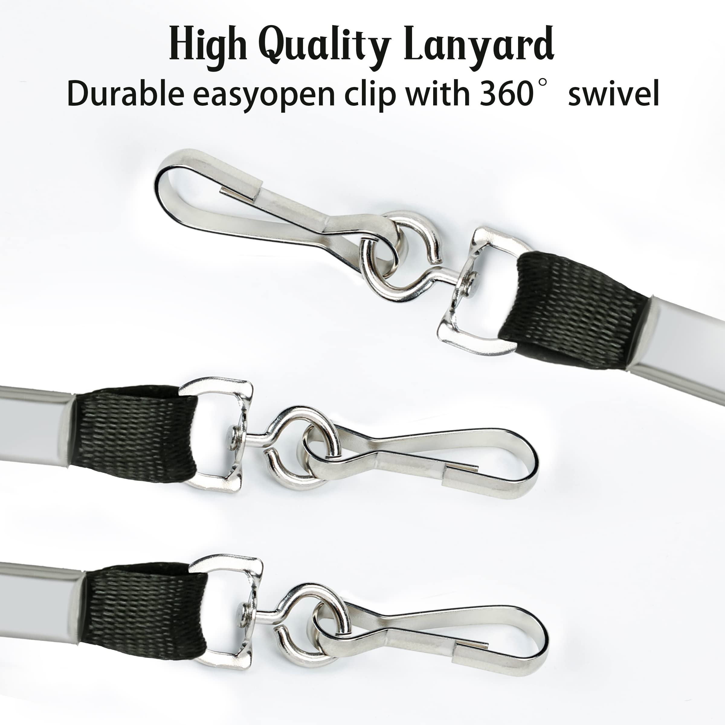 50 Pack Black ID Badge Lanyards with Swivel Hook for Work & Events
