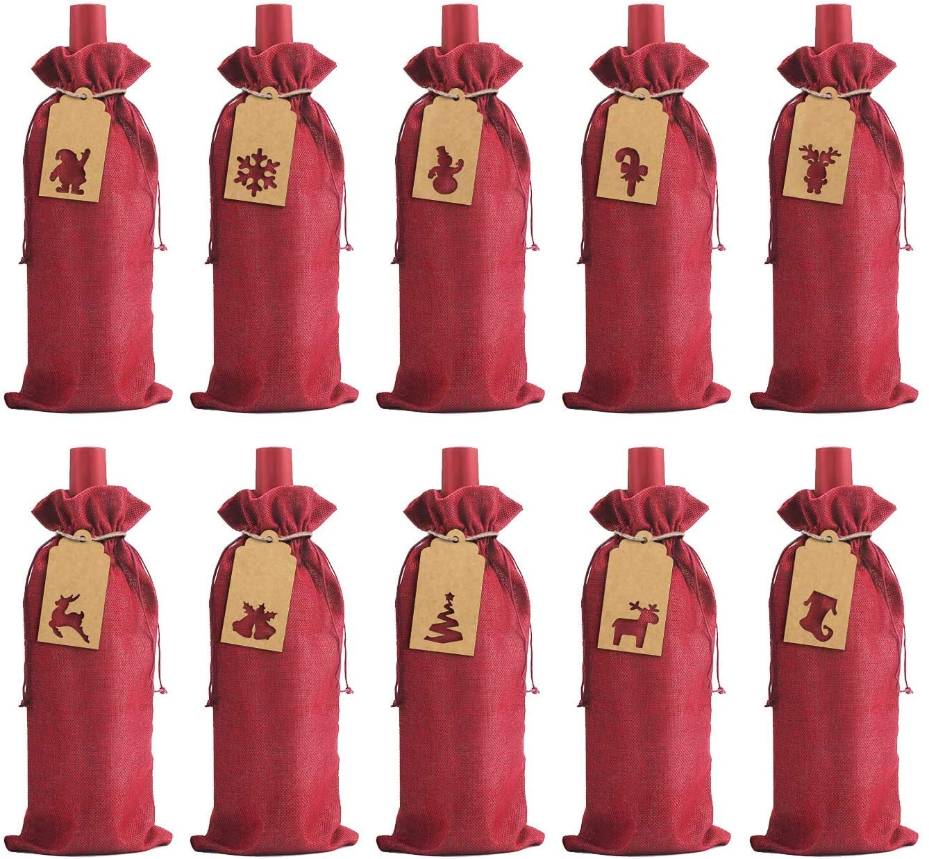 LOKIPA 12-Pack Burlap Wine Gift Bags with Drawstring - Reusable Jute Wine Bottle Covers with Tags - Perfect for Christmas Gifts, Weddings & Party Favors