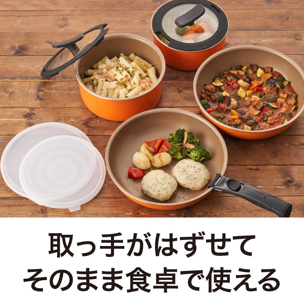 Evercook Nonstick Frying Pan Set - 9 Piece Cookware Set with Removable Handles, Compatible with Gas Stove & Induction Cooktops, Orange Ceramic Coating by Doshisha - Perfect for Sauteing, Frying & Everyday Cooking