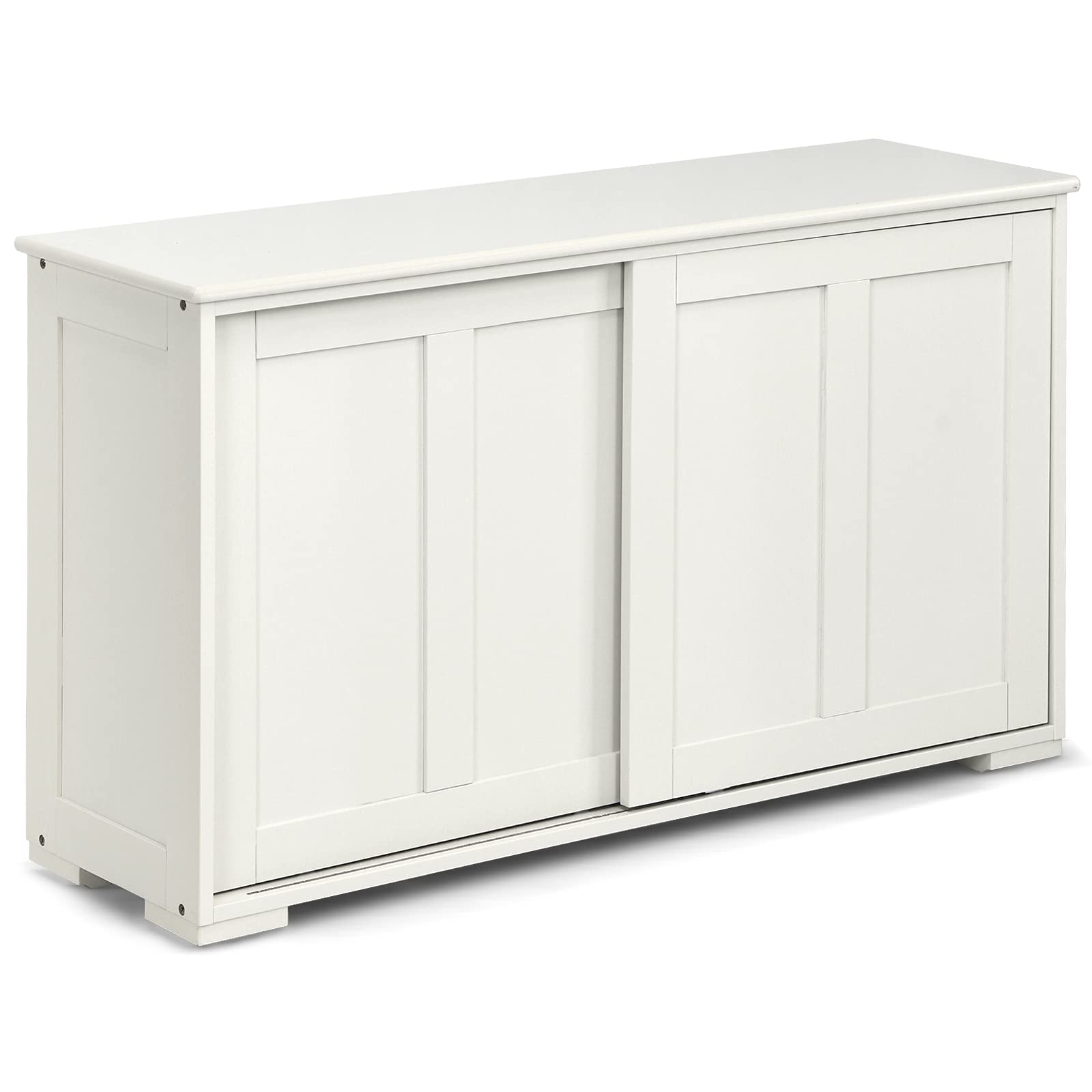 Costzon Wooden Sideboard Buffet Cabinet with Adjustable Shelf & Sliding Barn Door - Kitchen Storage, Coffee Bar Console Table for Living Room, Dining Room & Hallway - Perfect for Home Organization & Entertaining (White)