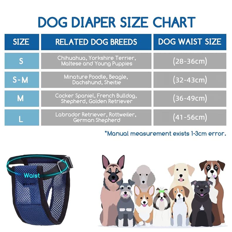 **Breathable Mesh Female Dog Diapers for Heat Cycle - Washable Sanitary Briefs with 12 Reusable Pads (Blue, Size S) | Comfortable & Odor Control for Incontinence, Travel & Home Use**