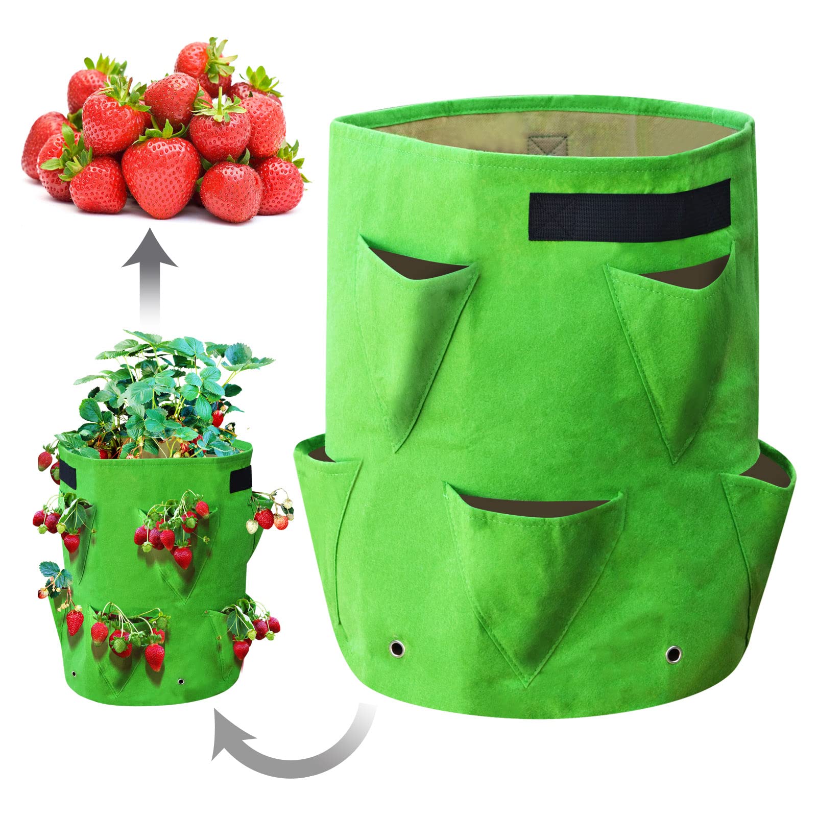 YardGrow 10 Gallon Strawberry Planter Bags - Large Breathable Non-Woven Fabric Grow Bags for Fruits, Flowers & Vegetables (3 Pack) with Handles - Perfect for Patio, Balcony & Indoor Gardening