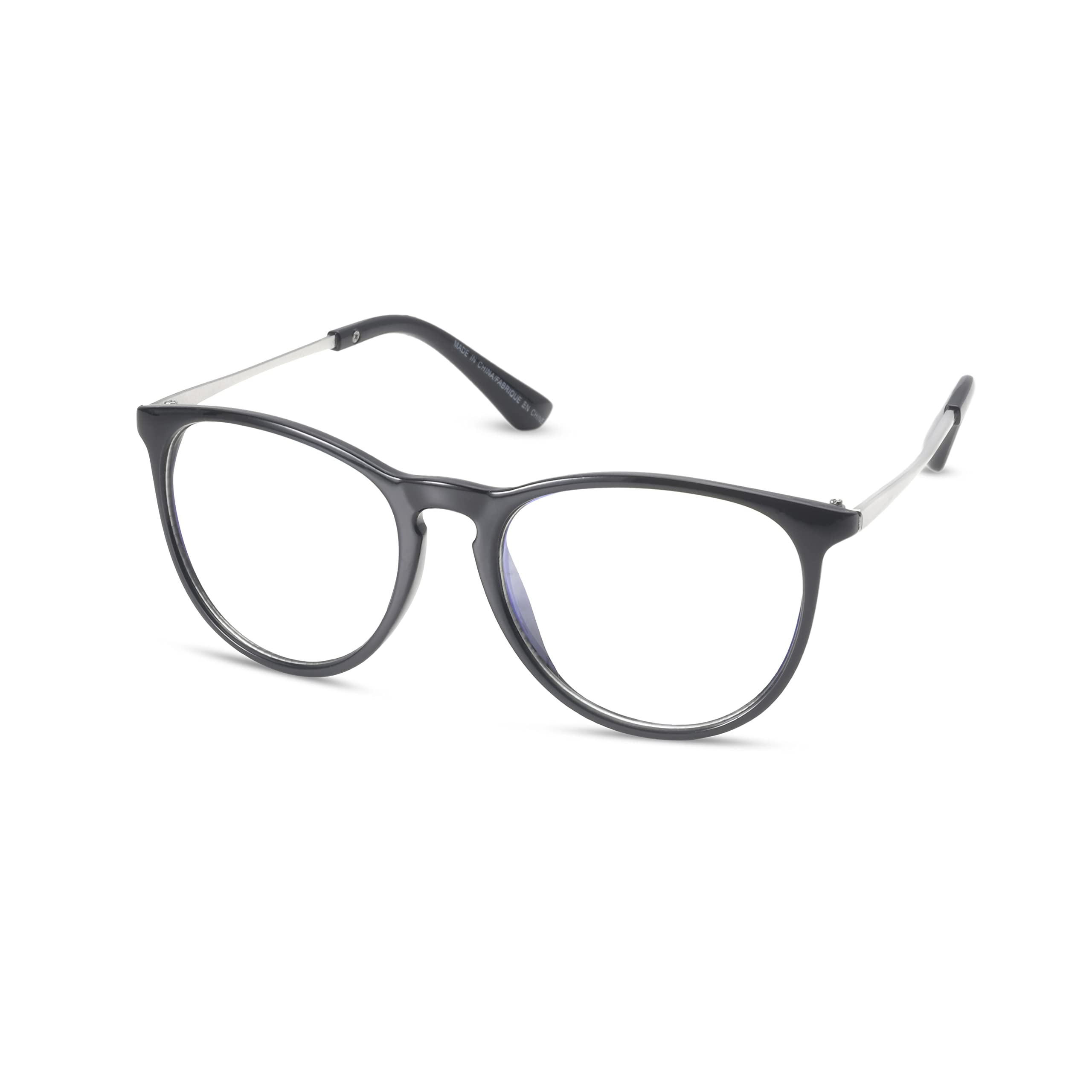 TWELVE Quinn Blue Light Blocking Glasses - UV & Blue Light Filter for Computer, Gaming & Digital Screens - Anti-Glare, Non-Prescription Round Frame (Black/Silver) - Reduce Eye Strain for Work, Study & Nighttime Screen Use