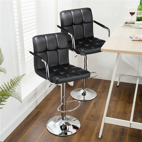 2-Pack Adjustable Swivel Bar Stools with Armrests - Counter Height Kitchen Stools for Dining, Breakfast Nook & Home Bar - Black Modern Barstools Set - Durable Kitchen Furniture for Countertops & Islands