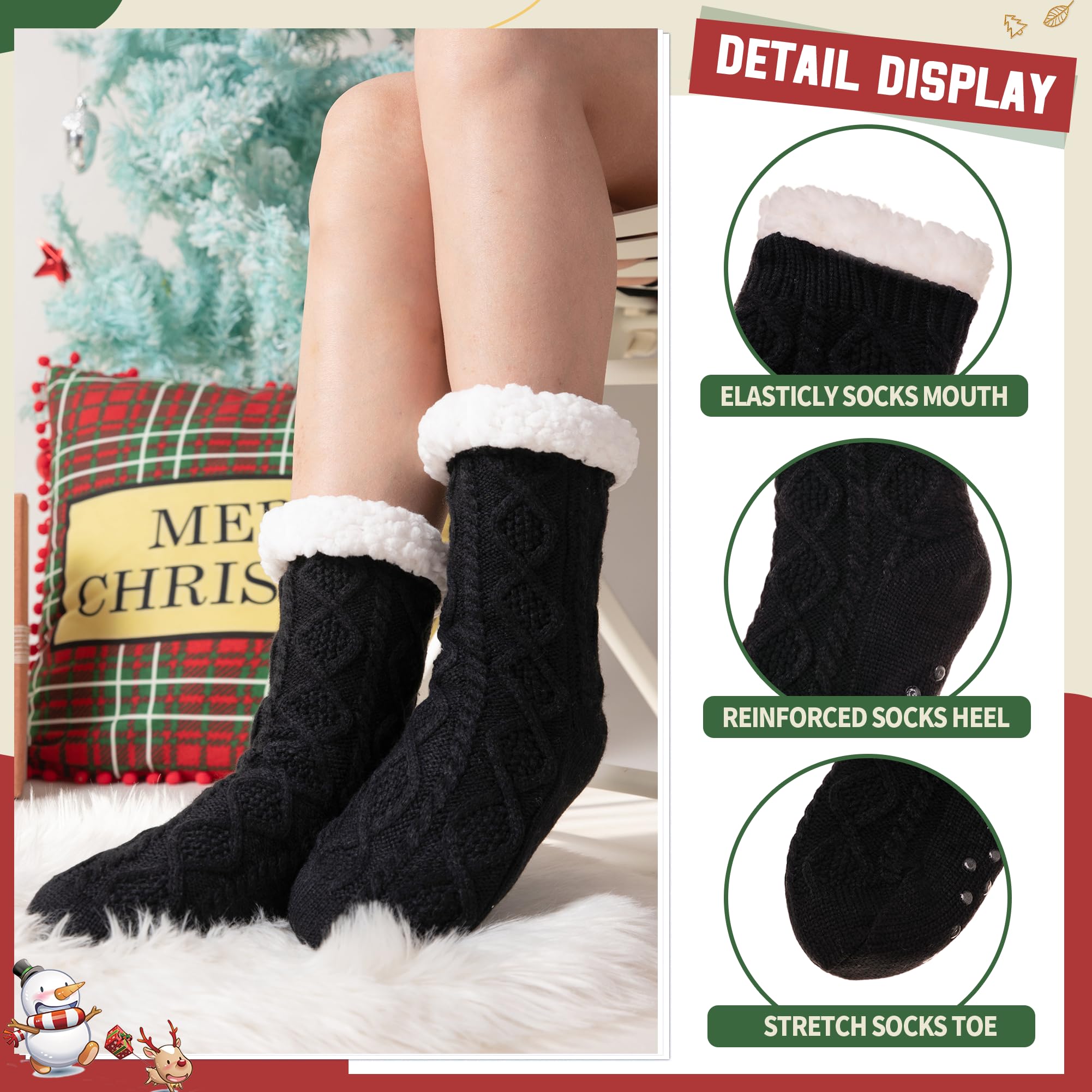 DoSmart Women's Fuzzy Slipper Socks - Winter Thermal Snowflake Fleece Lined Fluffy Warm Socks for Indoor Home, Christmas Stockings - Perfect for Cozy Evenings, Holiday Gifts & Lounge Wear