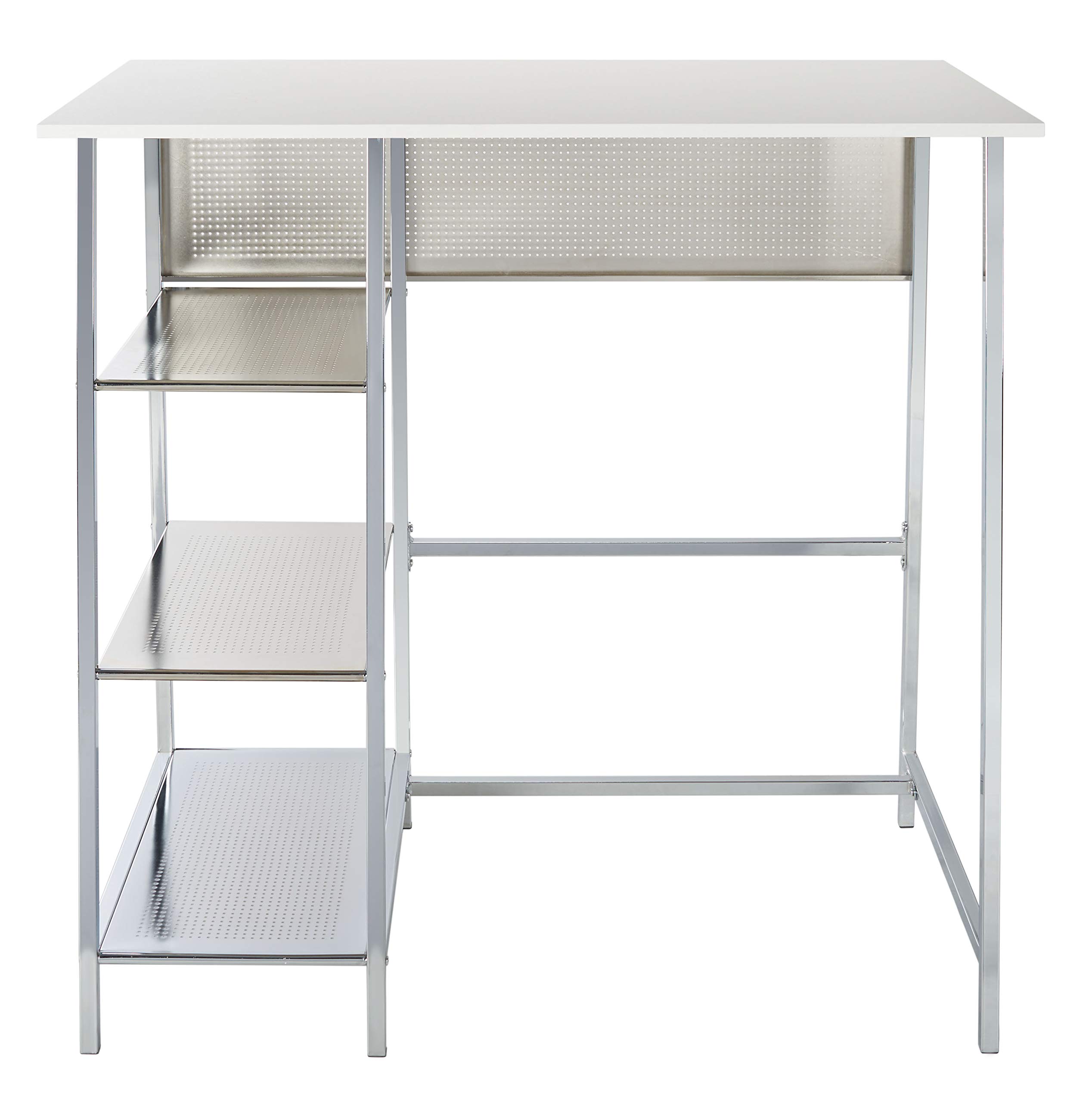 SAFAVIEH Home Collection Hayden White/Chrome 3-Shelf Standing Desk DSK2210A - Modern Office Desk for Small Spaces, Home Office & Dorm Room Organization