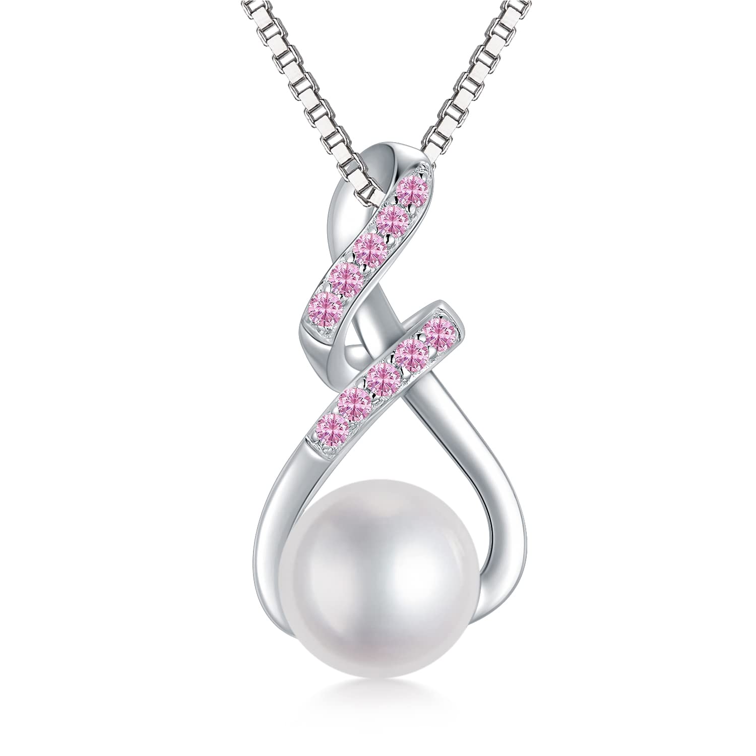 Endless Love 925 Sterling Silver Infinity Pearl Pendant Necklace with Birthstones - Thoughtful Birthday Gift for Mom, Women, Her - Perfect for Mother's Day, Anniversary & Special Occasions