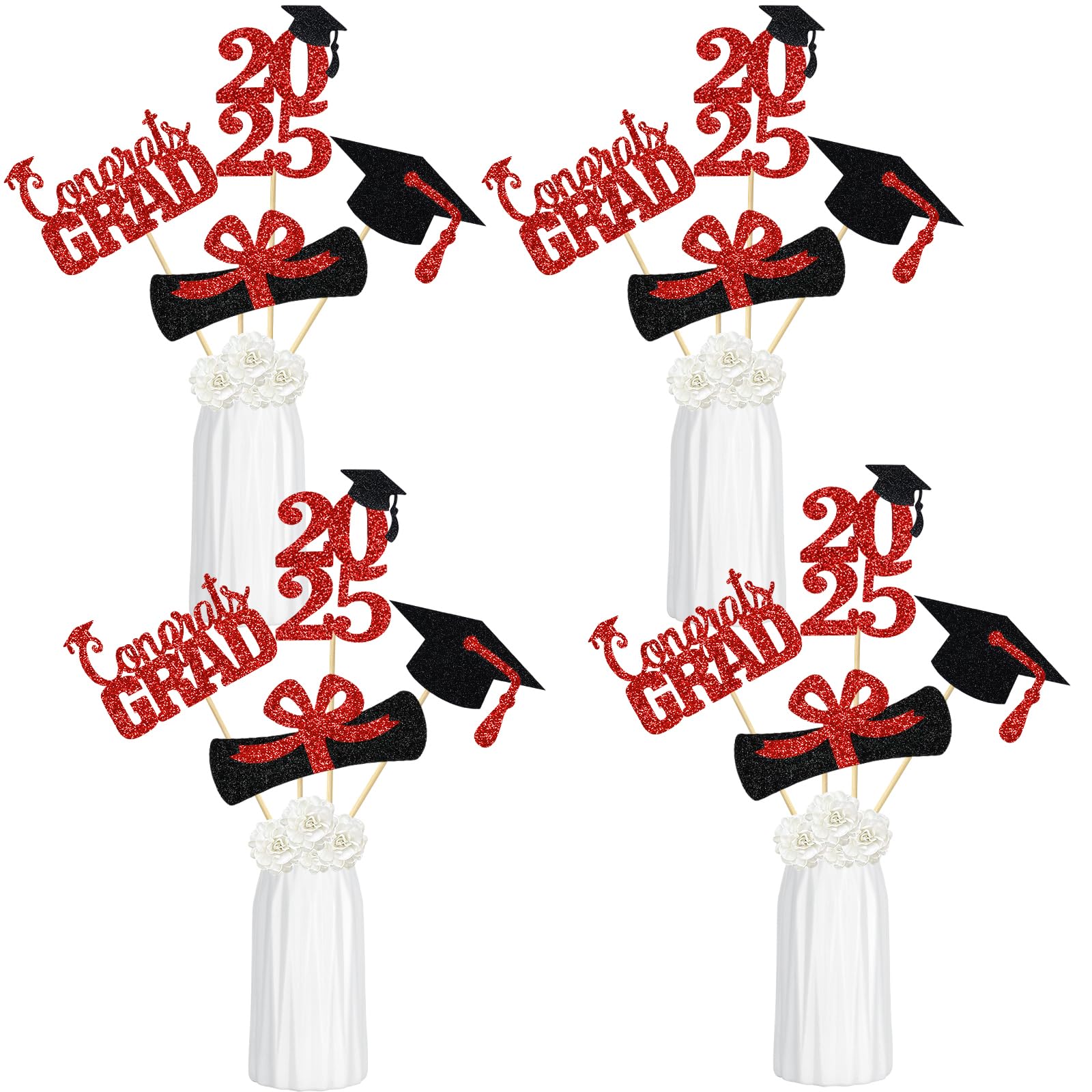 24Pcs Red 2025 Graduation Centerpiece Sticks - Elegant Table Decorations for Graduation Party, Commencement & Celebration - Perfect for Graduation Ceremony Decor, Banquet Tables & Photo Backdrops