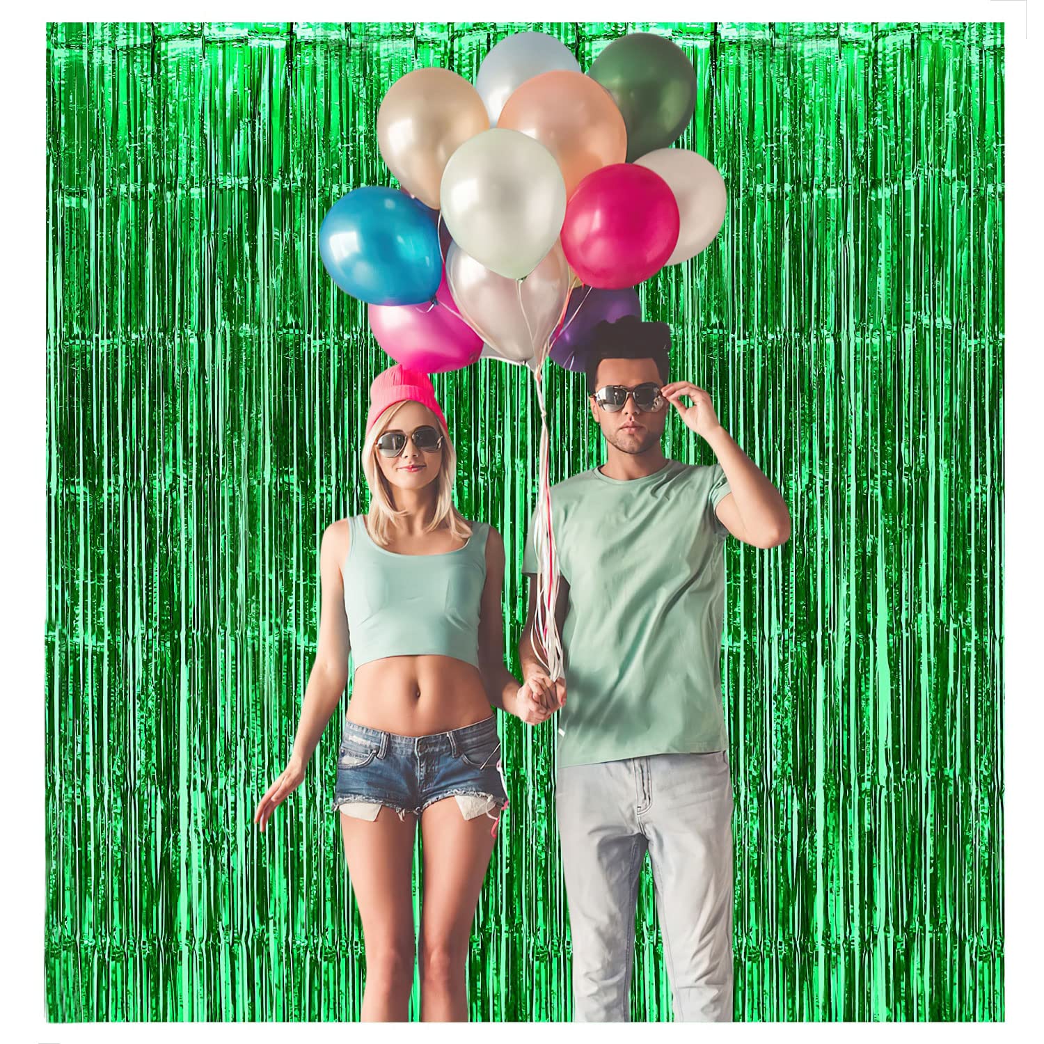 2 Pack 3.3x6.6ft Green Foil Fringe Curtains, Metallic Tinsel Streamer Backdrop for St. Patrick's Day Party Decorations - Perfect for Photo Booths, Birthday Celebrations, and Holiday Events