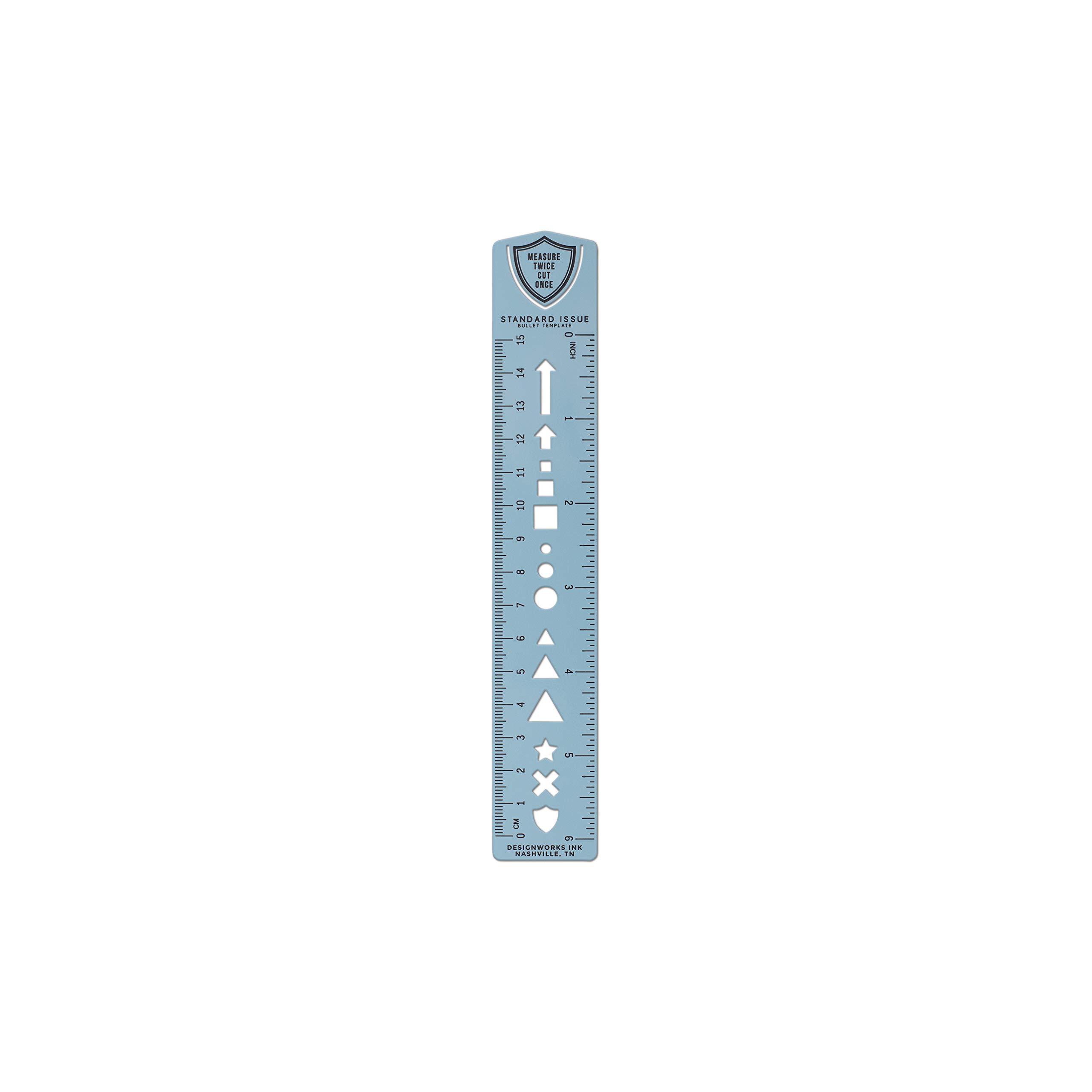 DesignWorks Ink Standard Issue Bullet Template Ruler Bookmark - 7.5 Inch Blue Writing Guide for Journaling, Note Taking & Planner Organization - Perfect for Bullet Journals, Planners, and Office Supplies