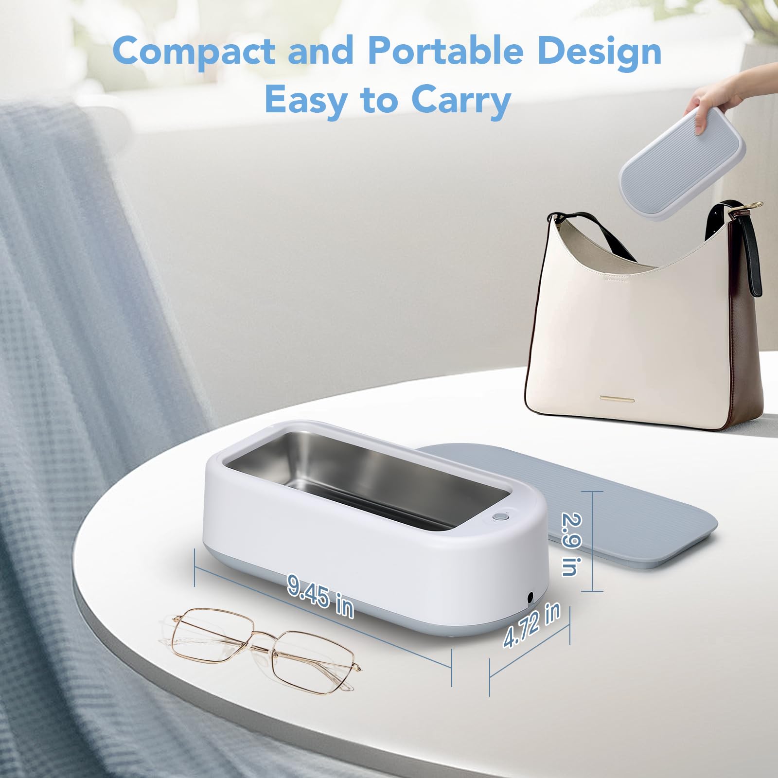 Ultrasonic Jewelry Cleaner Machine 22oz (640ml) 48KHz - Portable Sonic Cleaner with One-Touch Operation for Jewelry, Eyeglasses, Rings, Earrings & Razor Blades - Perfect for Home, Travel & Professional Jewelry Care