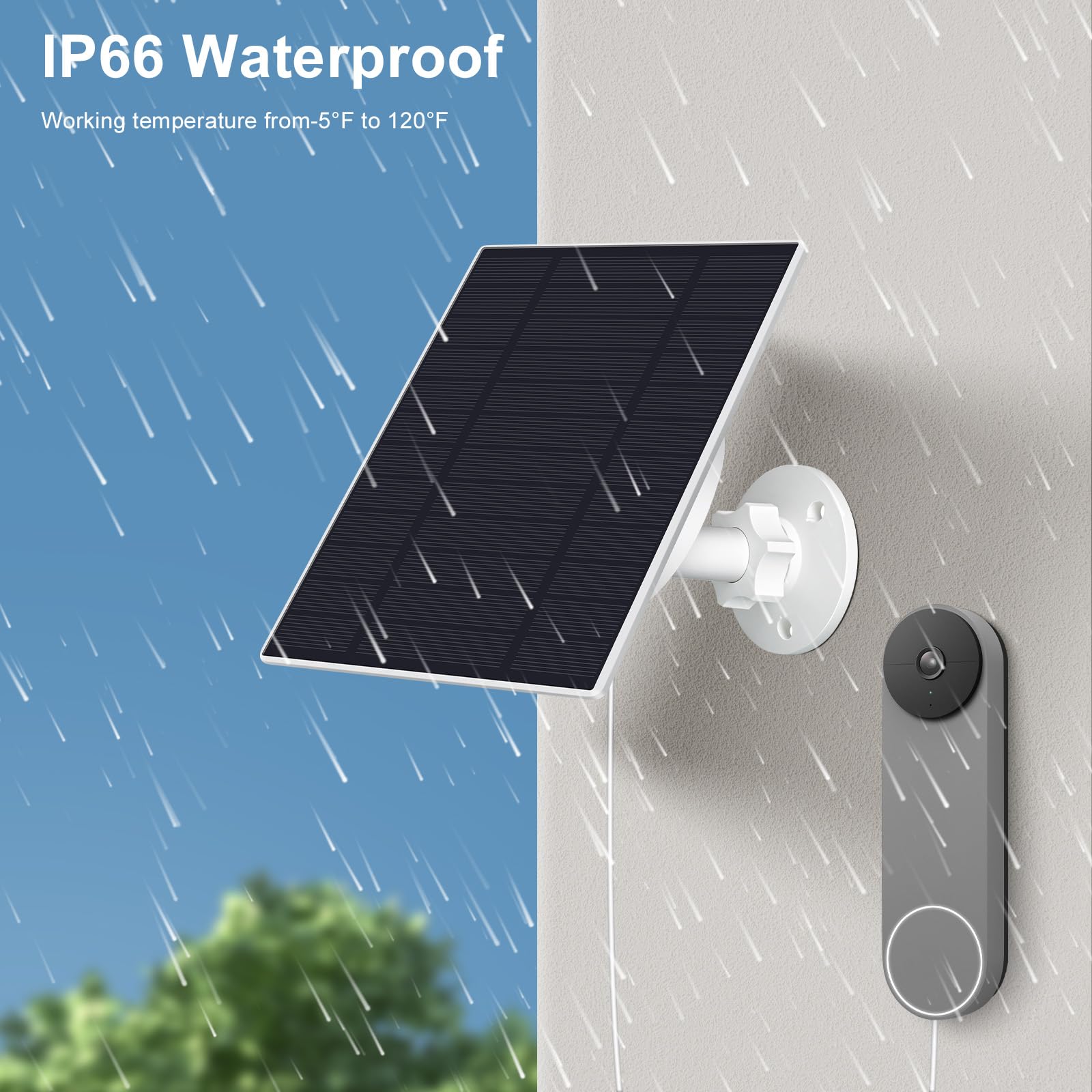 5W Solar Panel Charger for Google Nest Doorbell - IP66 Waterproof with 9.8ft Cable & 360° Adjustable Mount | U-Shape Port | Perfect for Outdoor Security Camera Continuous Power Supply