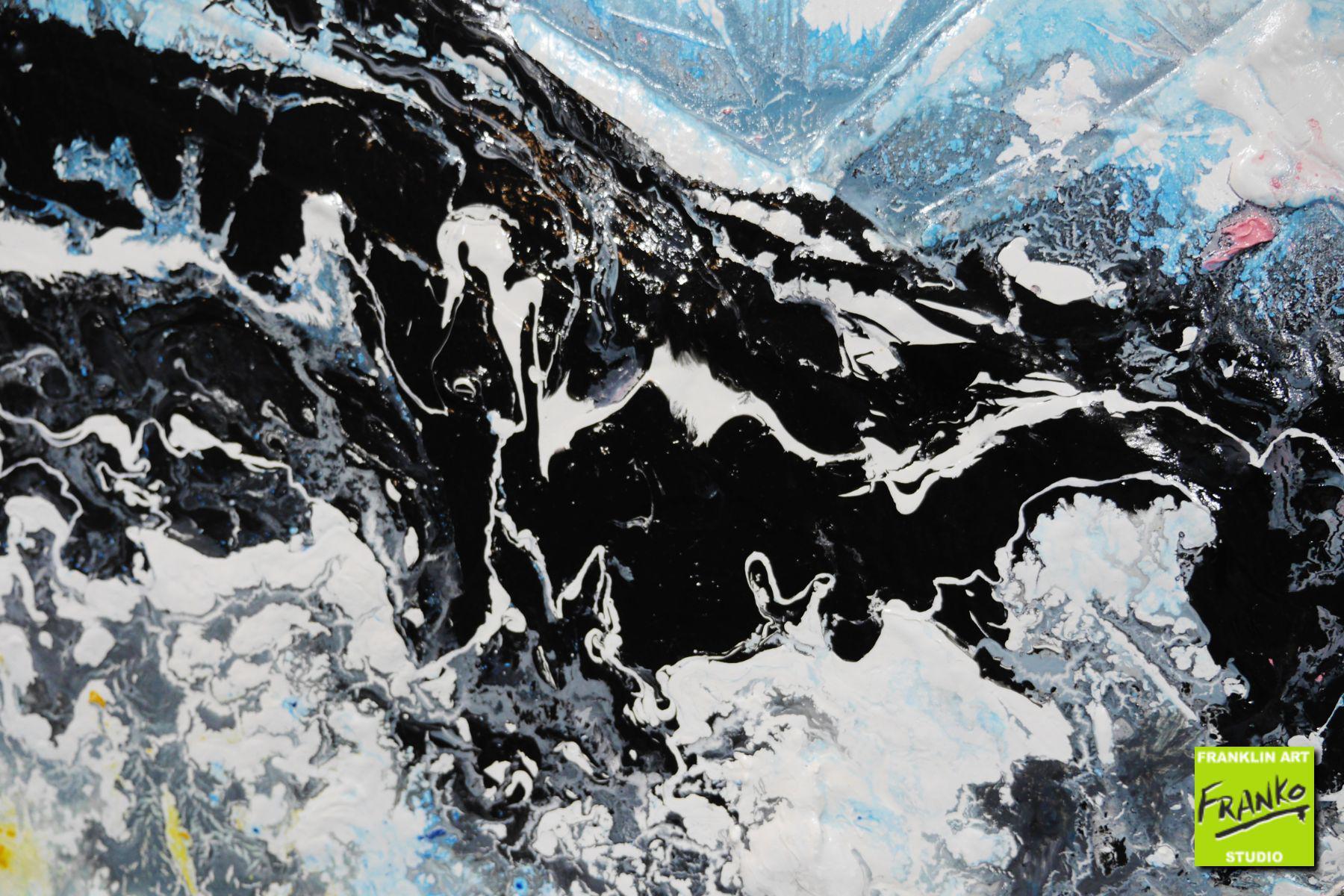 Jelly Dynamite 160cm x 100cm White Blue Black Textured Abstract Canvas Painting - Modern Wall Art for Living Room, Bedroom & Office Decor
