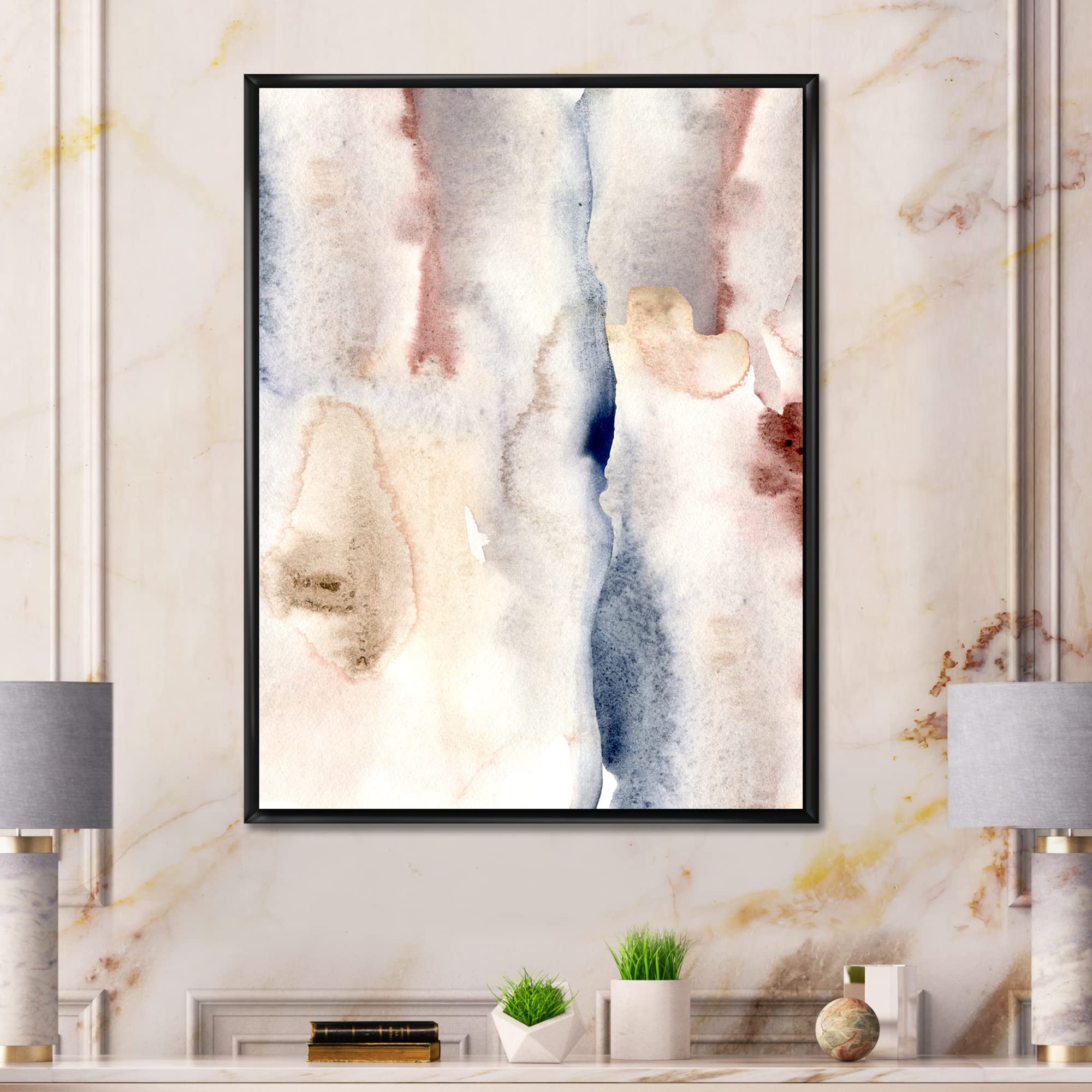 Pastel Abstract Canvas Wall Art with Dark Blue, Pink & Gray Spots - Modern Framed Print for Living Room, Bedroom & Office Decor