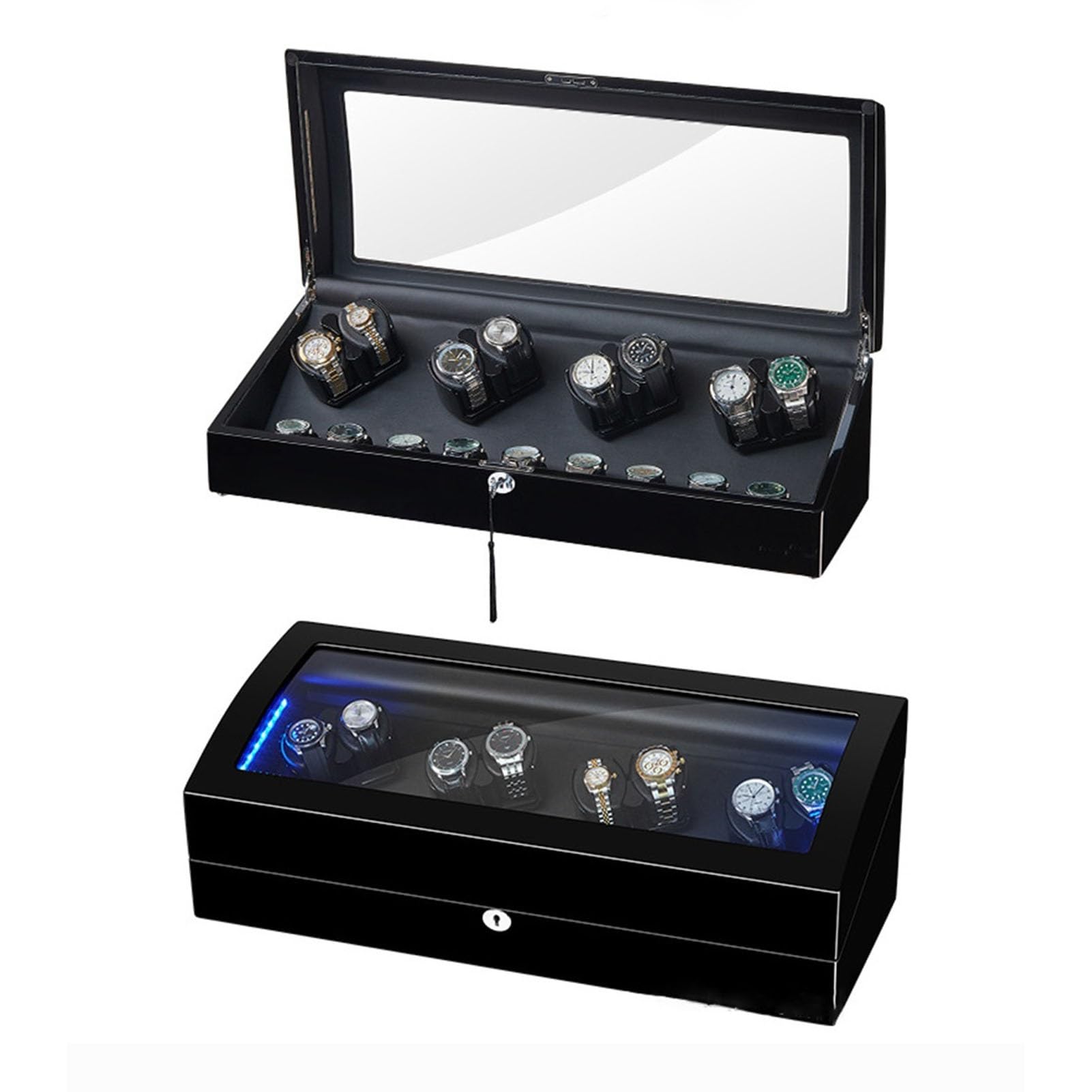 8 Watch Automatic Winder with 9-Slot Storage Display Case - Quiet Mabuchi Motor, LED Lighting & Adjustable Watch Pillows for Men & Women | Perfect for Watch Collections, Jewelry Display & Luxury Home Decor