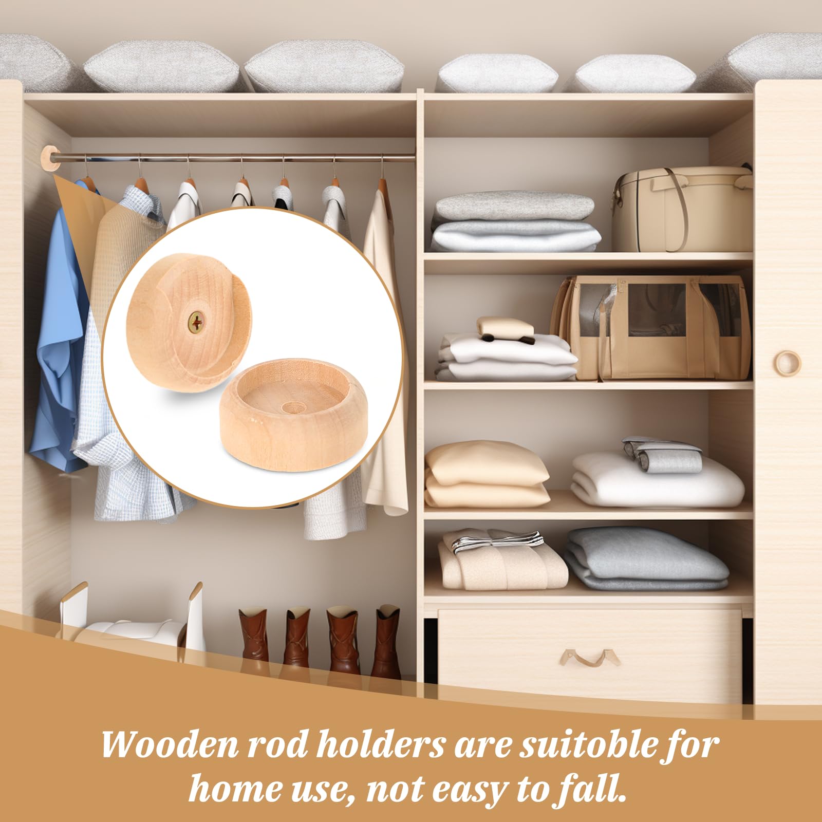 Heavy Duty Wooden Closet Rod Holders 4 Pack - 1-3/8
