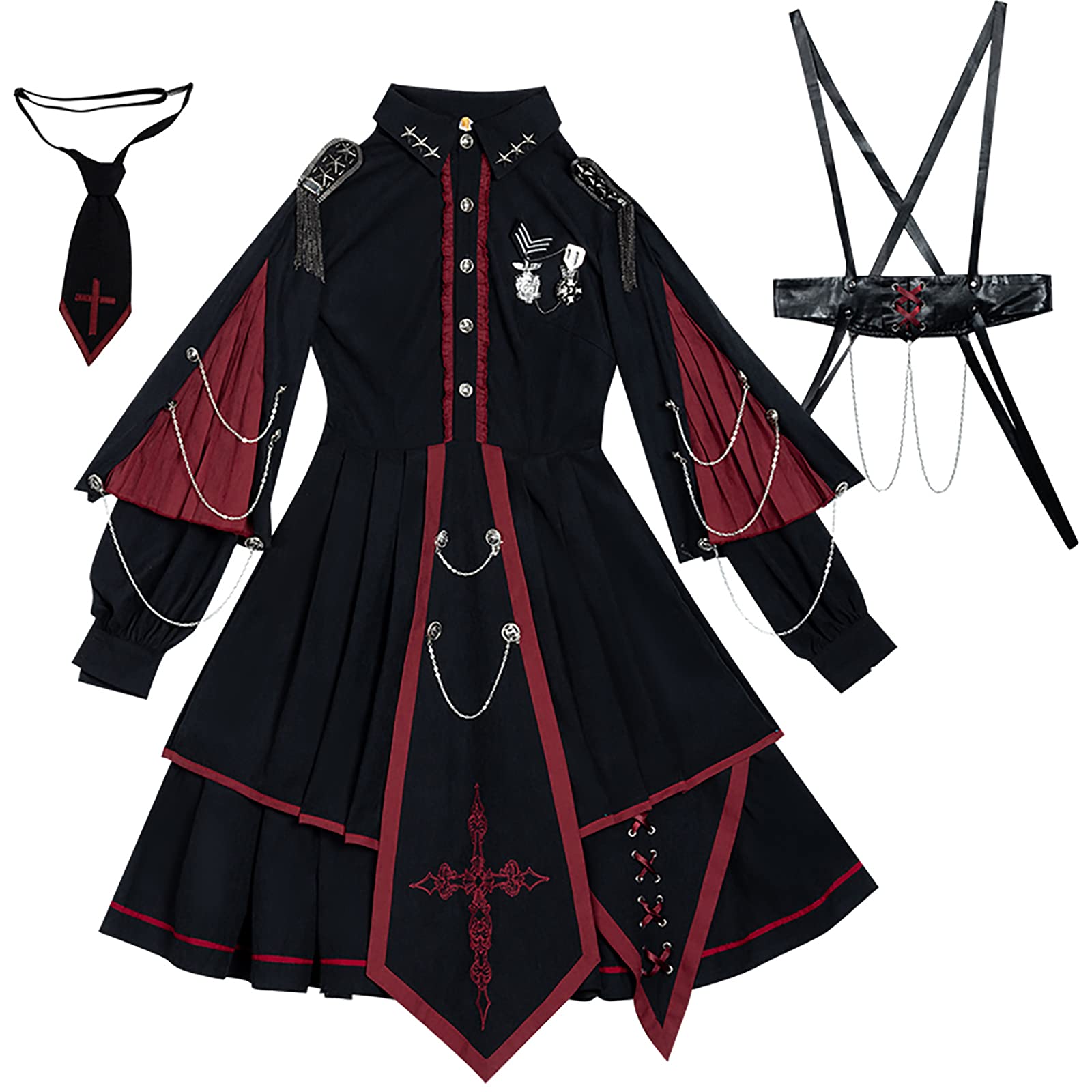 WKNBEU Women's Gothic Military Lolita Dress - Black Plus Size Army Cosplay Costume for Halloween, Punk Fashion, Kawaii Style | Perfect for Cosplay Events, Halloween Parties & Alternative Fashion Lovers