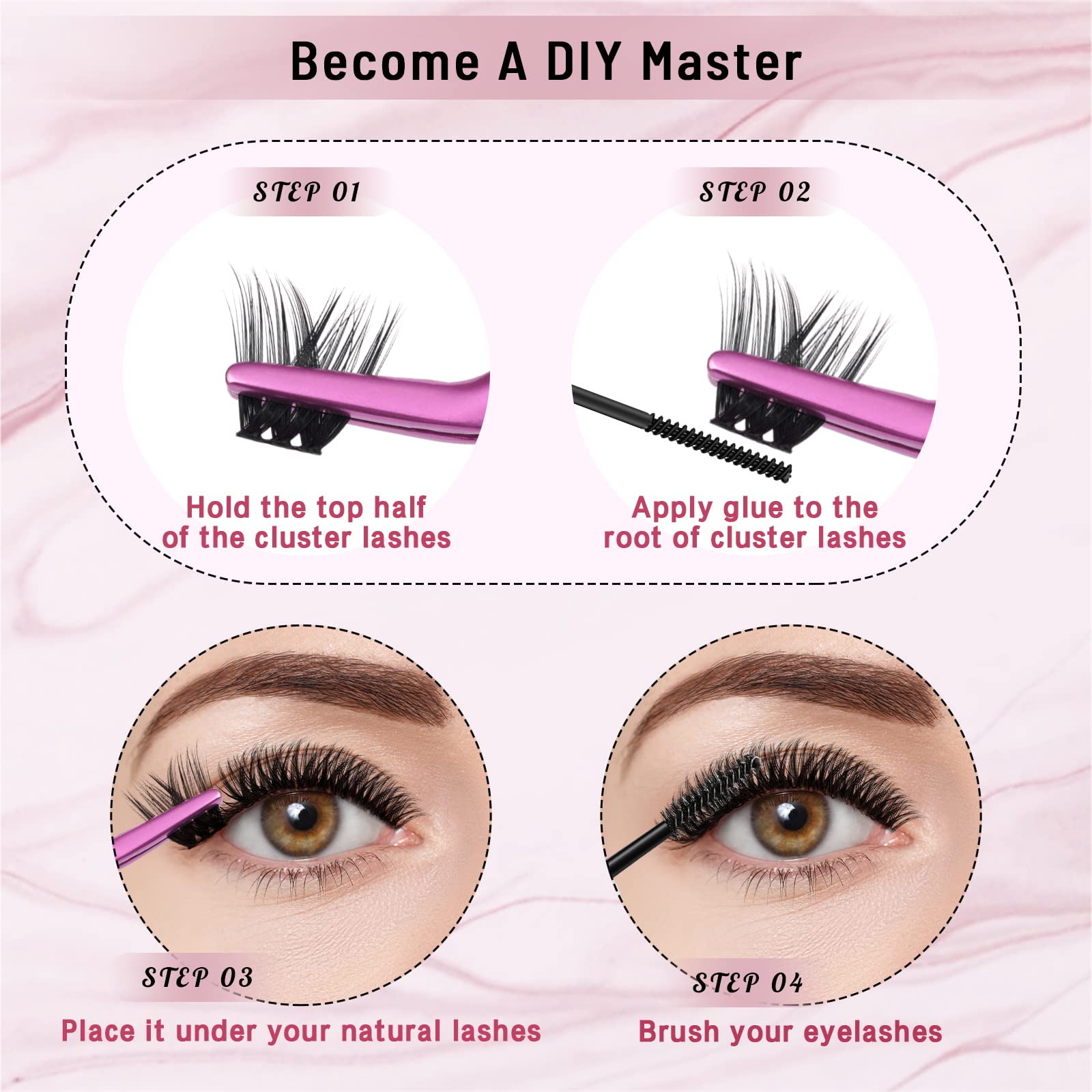 Premium 180 Pcs Fluffy Cluster Lashes for DIY Eyelash Extensions - Easy to Apply at Home with Mirror (Adore, D-10-16 Mix) | Natural Volume for Daily Wear & Special Occasions