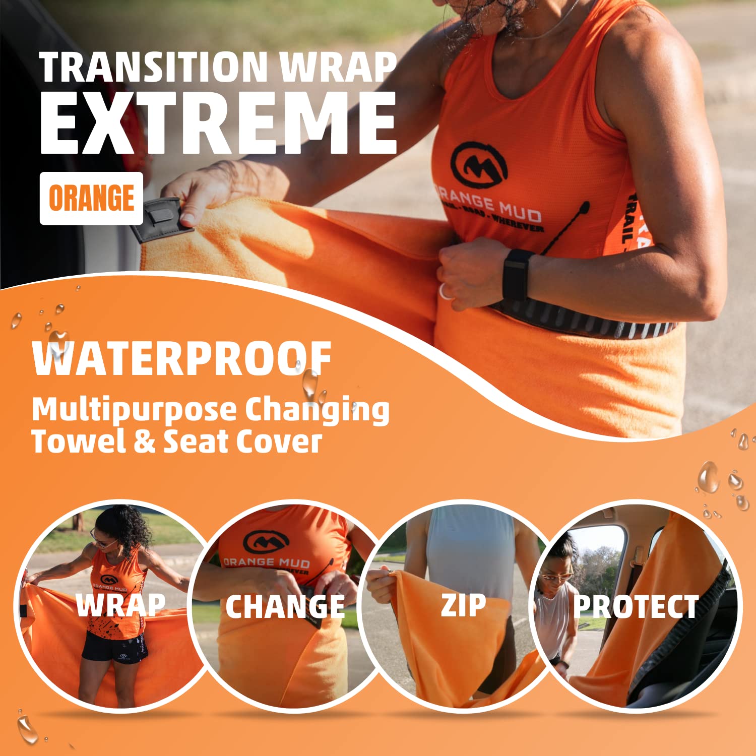 Extreme Waterproof Car Seat Cover & Baby Changing Towel - Durable, Soft & Washable - Perfect for Travel, Outdoor & Diaper Changes (Orange)
