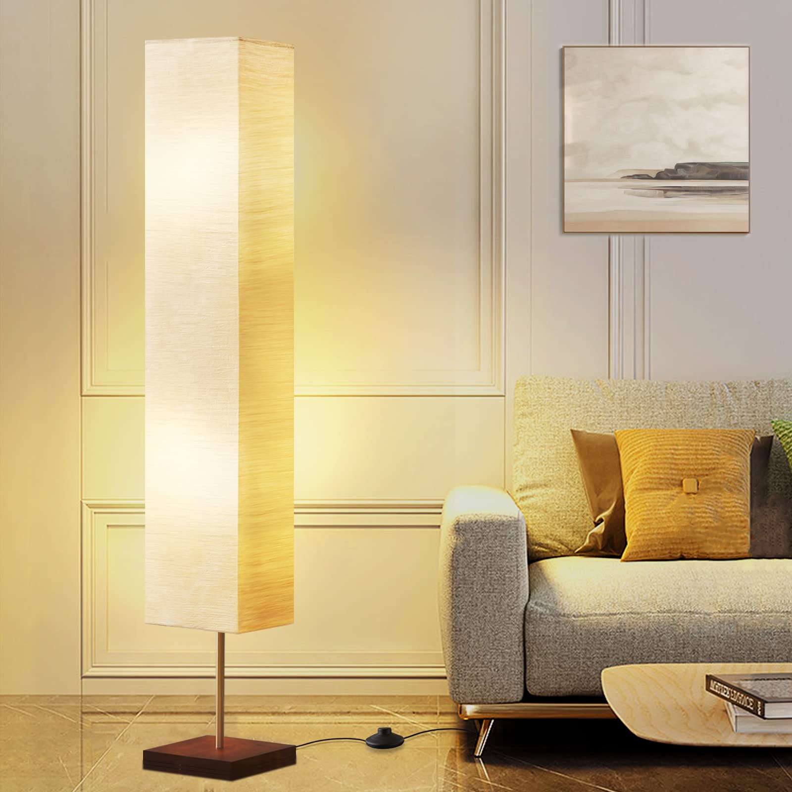 GyroVu Modern LED Floor Lamp for Living Room, Bedroom & Office - Adjustable Standing Lamp with Bulbs Included, Beige | Perfect for Reading, Relaxing & Ambient Lighting