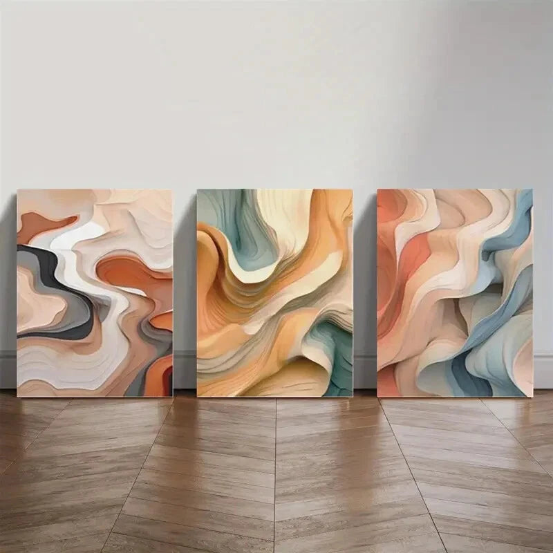 3-Piece Abstract Modern Colorful Wavy Lines Wall Art Set - Framed Canvas 50x70cm (20x28in) - High Quality Print - 100% Australian Made - Ready to Hang - Perfect for Living Room, Bedroom, Office & Home Decor