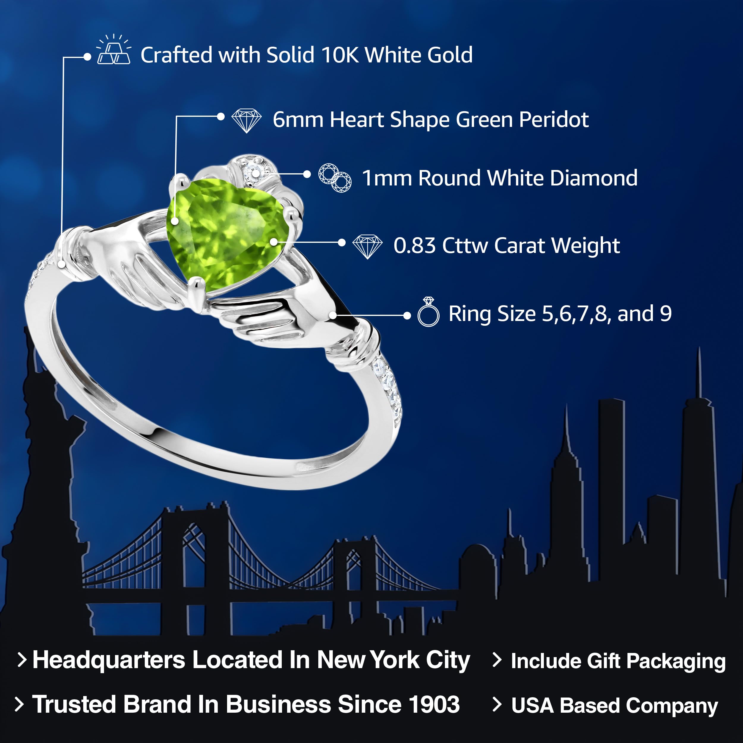 10K White Gold Heart-Shaped Birthstone & Diamond Celtic Claddagh Engagement Ring for Women | Irish Love Knot Wedding Band | Size 5-9 | Perfect for Valentine's Day, Anniversary & Proposal Gifts