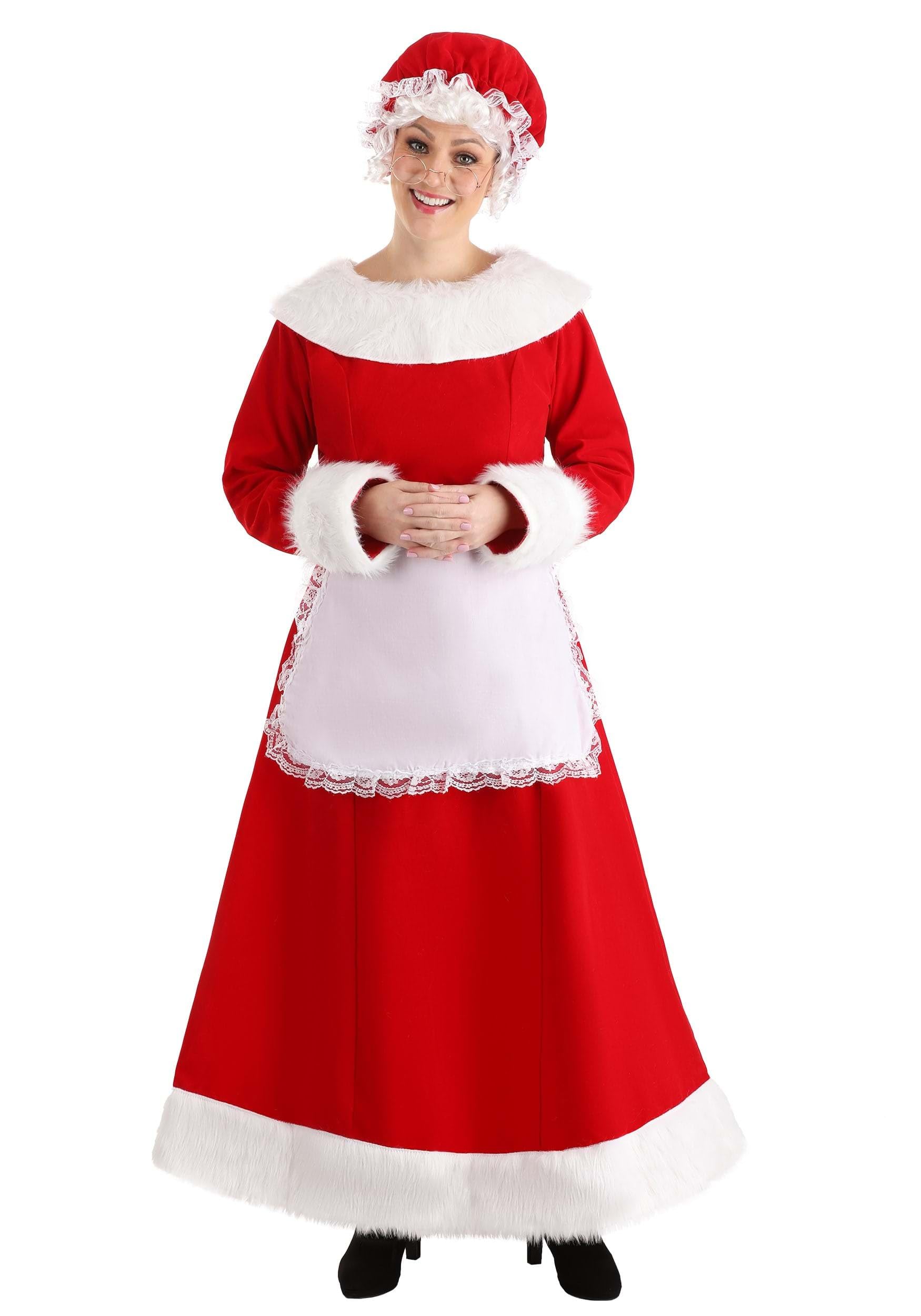 Mrs. Claus Costume for Women - Red Santa Dress with White Fur Trim & Matching Bonnet & Apron | Christmas Party, Holiday Cosplay, Festive Costume Outfit