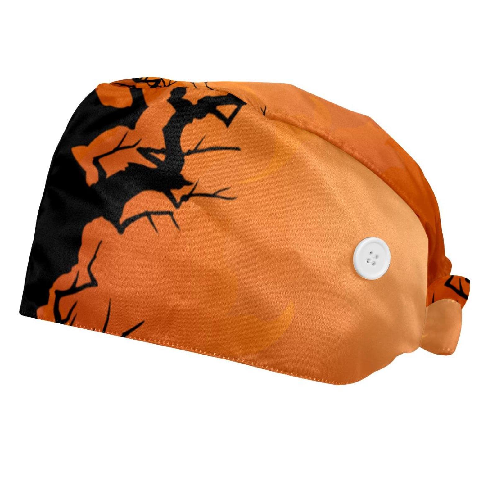 2 PCS Adjustable Unisex Scrub Caps - Forest with Sun Design, Bouffant Surgical Hats with Button Sweatband & Tie Back (One Size) - Perfect for Nurses, Doctors & Healthcare Professionals