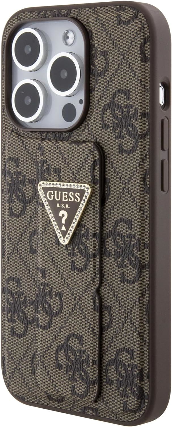 Guess Grip Stand 4G Triangle Rhinestone Case for iPhone 15 Pro Max 6.7