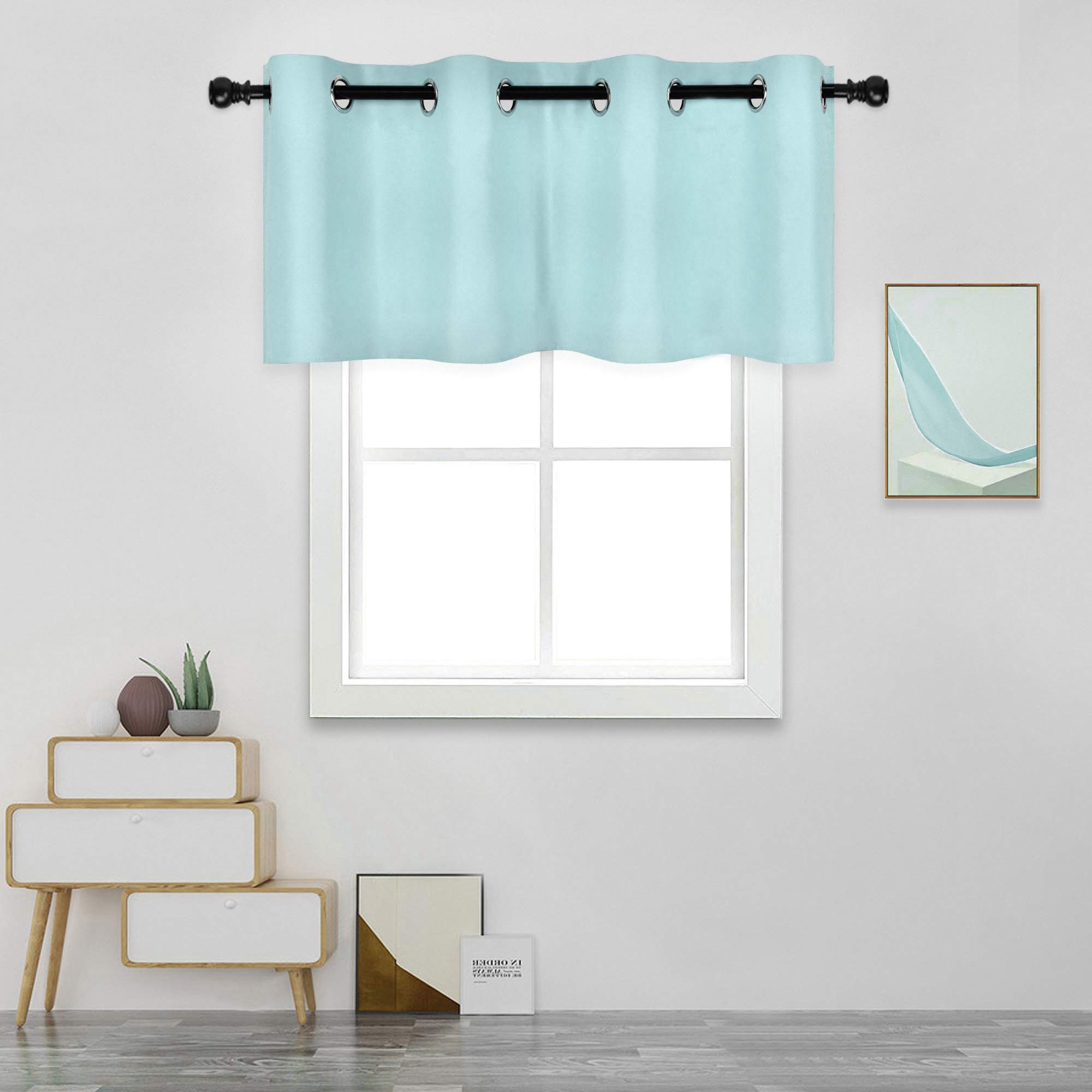 DECOVSUN Aqua Kitchen Window Valances - 52x18 Inch Room Darkening Window Valance with Grommet, 1 Panel - Perfect for Kitchen, Dining Room & Bedroom Blackout Decor