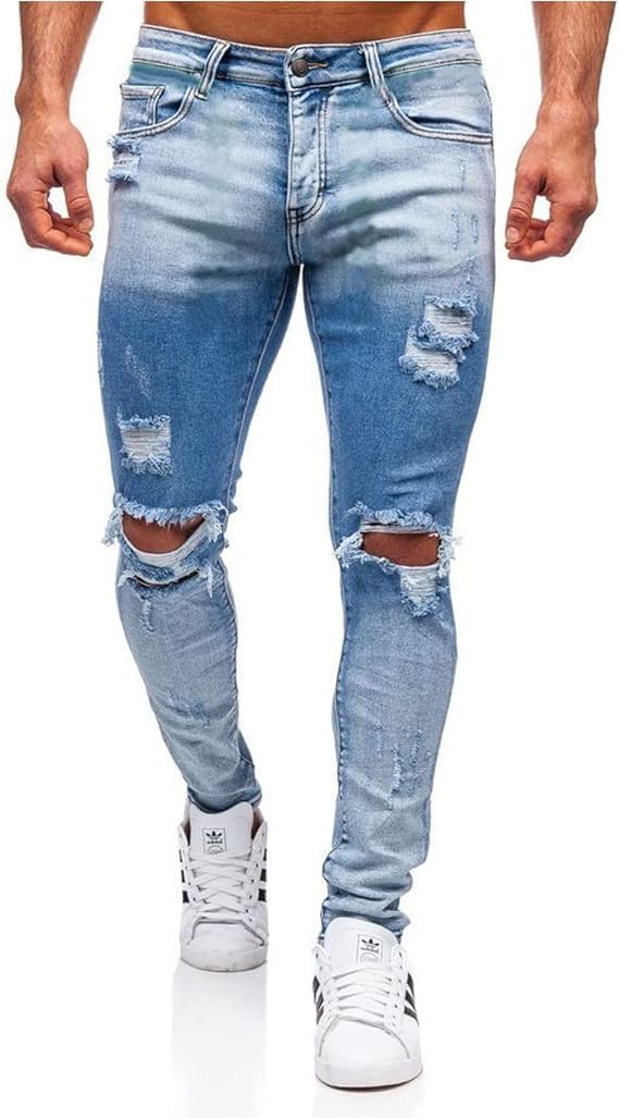HUNGSON Men's Ripped Skinny Jeans - Stretch Slim Fit Denim Pants for Men | Comfortable & Stylish for Casual Wear, Night Out & Street Fashion