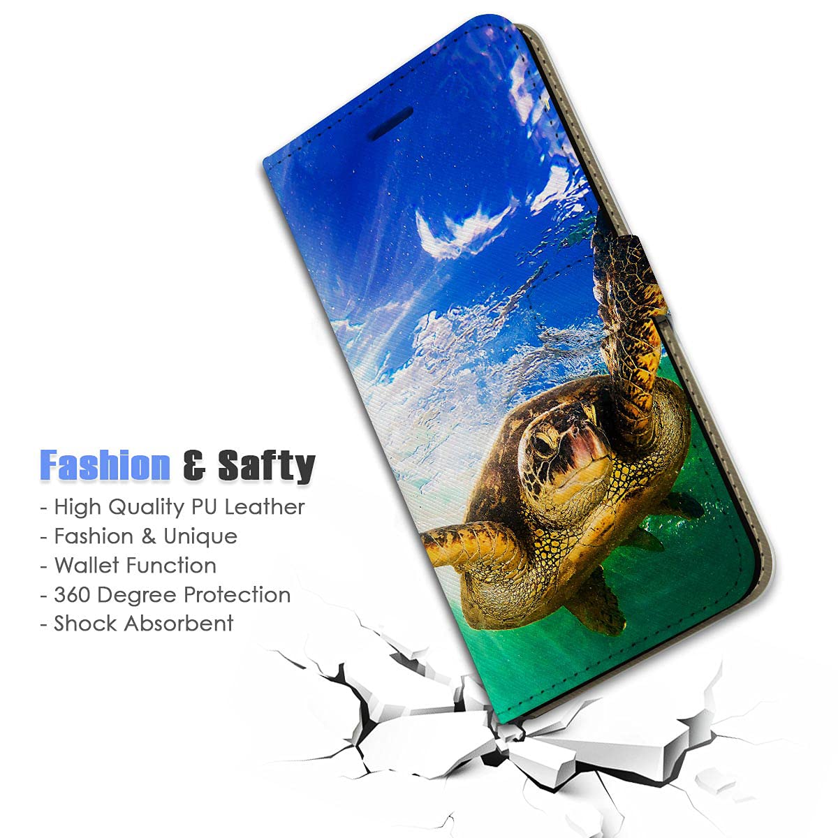 Premium Flip Wallet Phone Case Cover for iPhone 13 Pro Max - A24444 Sea Turtle Design | Slim Protective Case with Card Slots & Magnetic Closure | Perfect for Everyday Use, Travel & Business