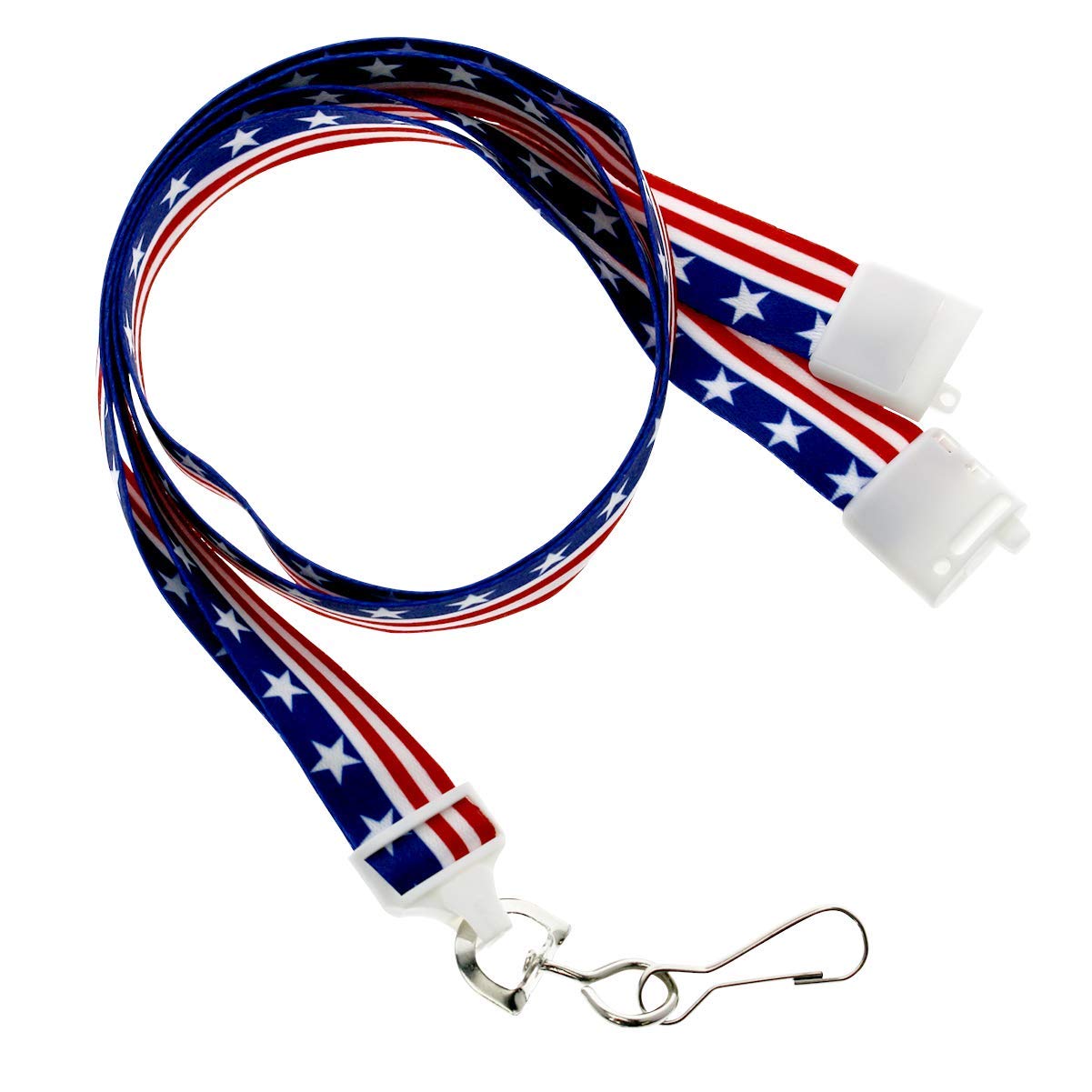 USA Flag Lanyard 100 Pack - Breakaway ID Badge & Key Holder for 4th July - Office, School, Events
