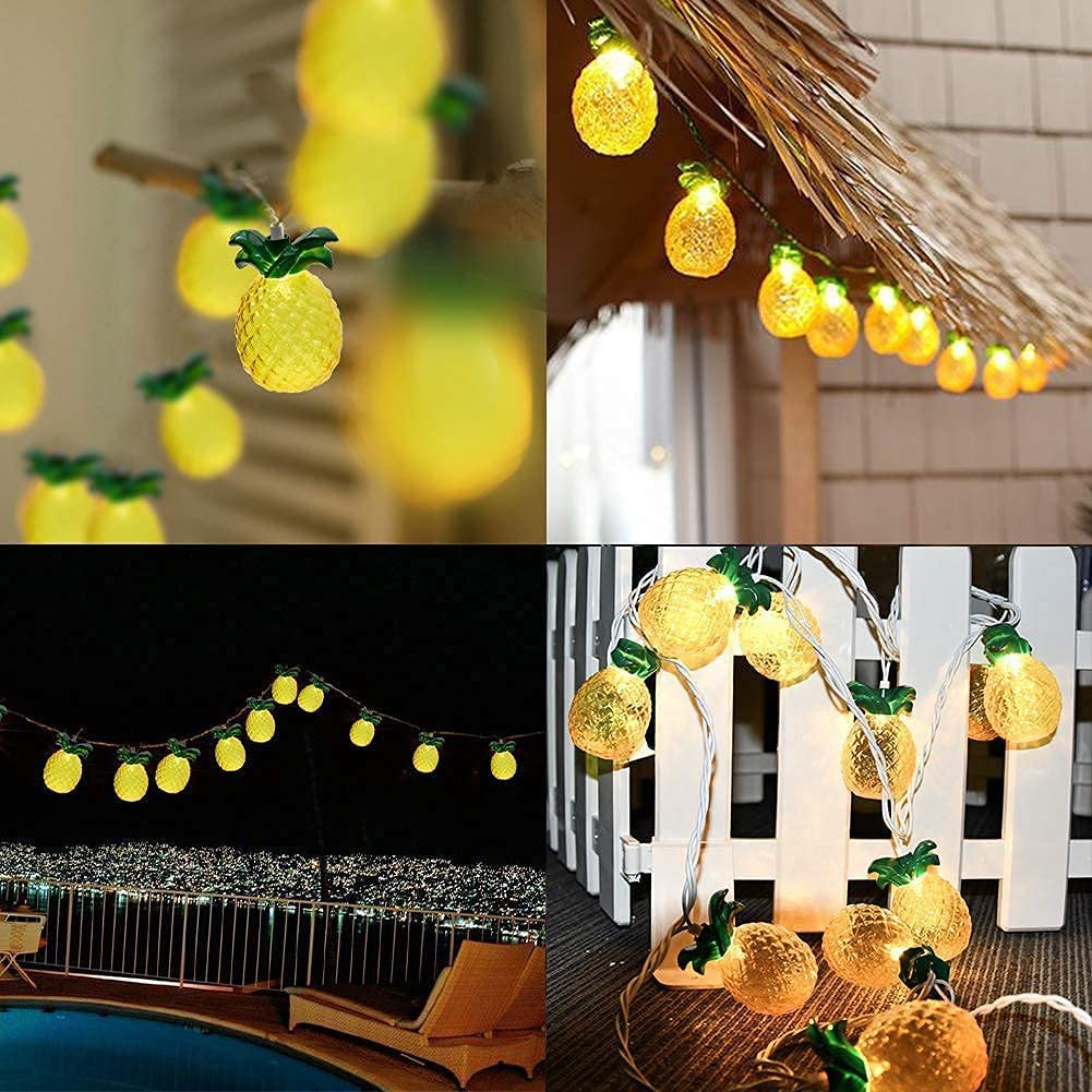 8.5Ft Pineapple String Lights - 10 LED Pineapple Fairy Lights with White Wire, Tropical Beach Themed Decor for Home, Birthday Party, Patio, Garden & Outdoor Lighting | Waterproof & Dimmable for Summer Nights, Luau Party, Backyard Wedding