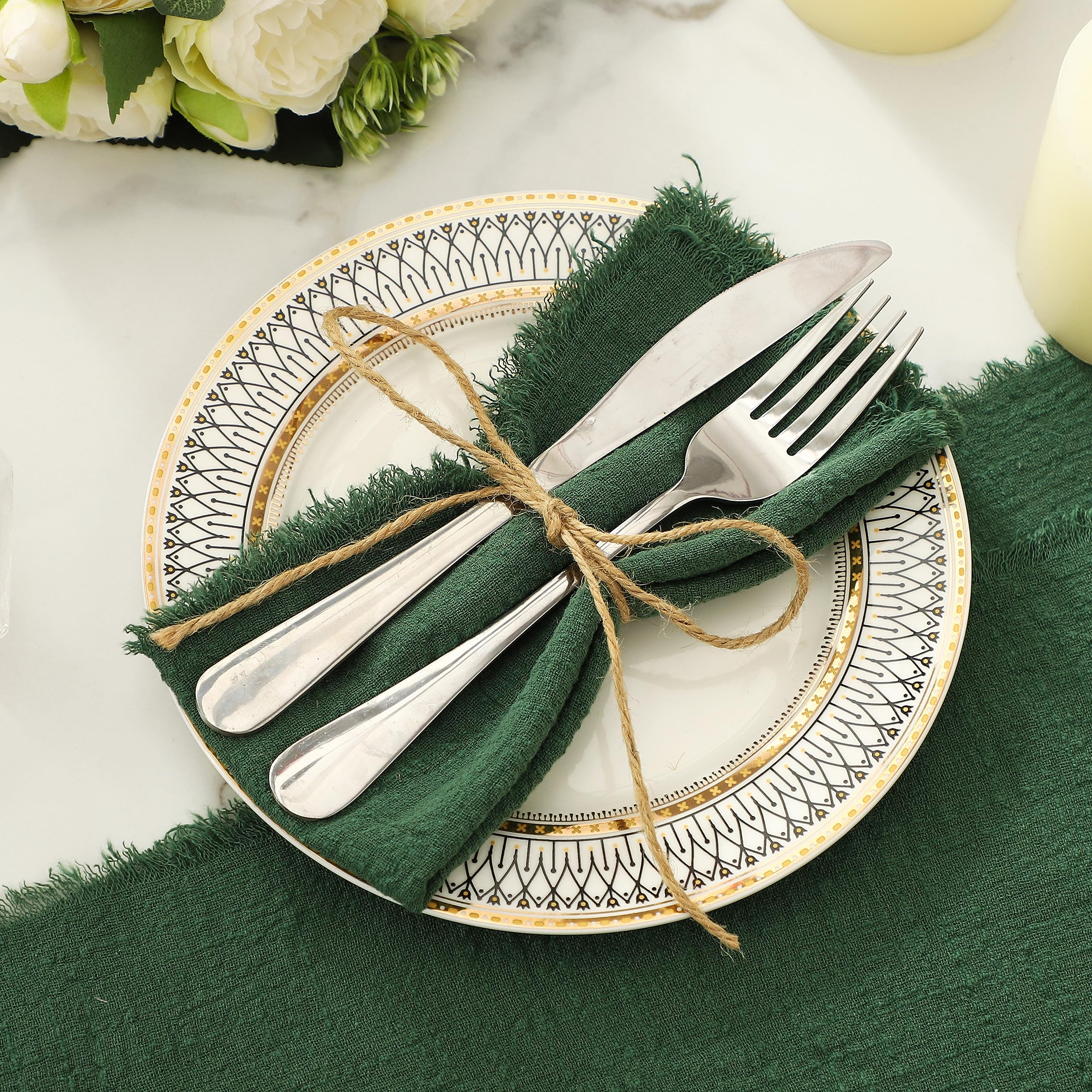 Premium 17x17 Inch Linen Napkins Set of 12 - Handmade Cotton Table Napkins for Wedding, Christmas & Party Decor - Eco-Friendly Dark Green Dinner Napkins - Perfect for Formal Dining, Holiday Gatherings & Special Occasions