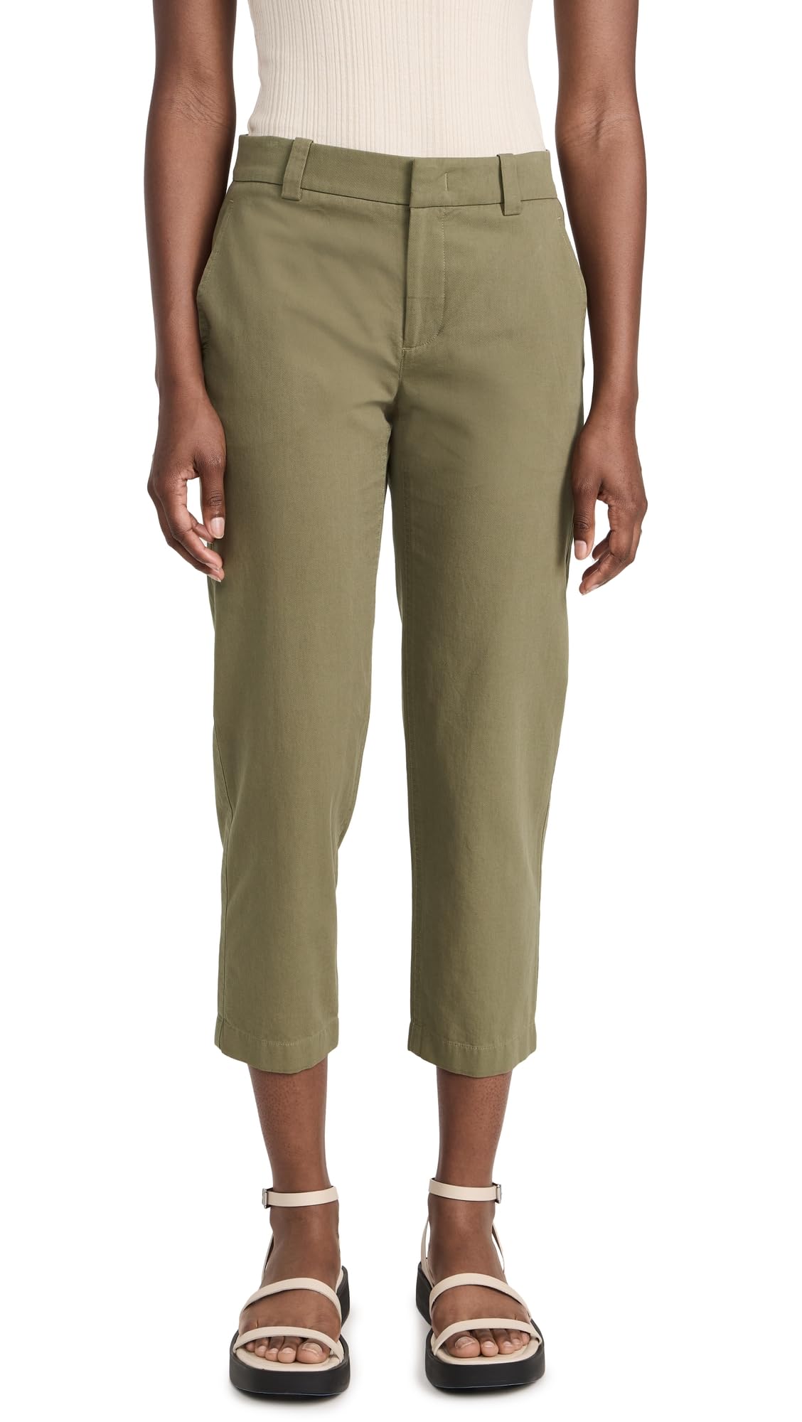 Vince Women's Mid Rise Washed Cotton Crop Pants - Comfortable Casual Pants for Women, Perfect for Work, Travel and Everyday Wear