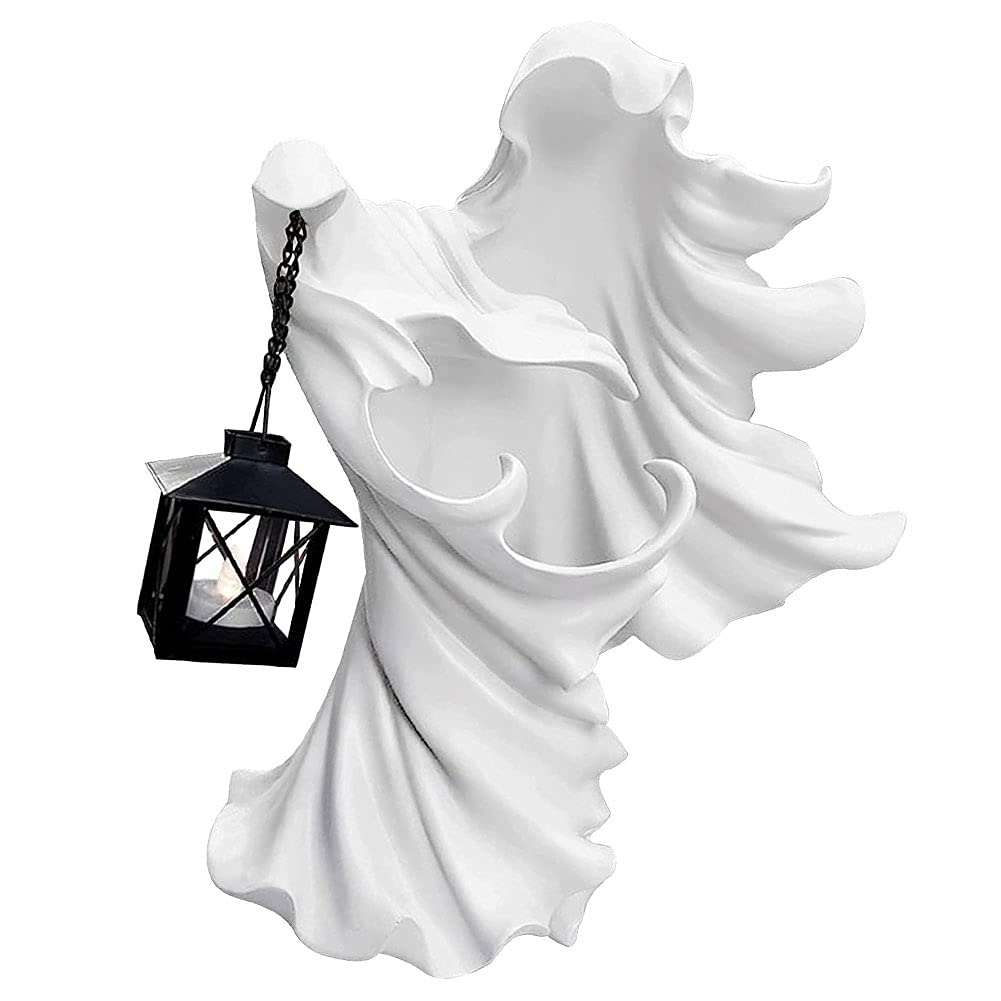 Halloween Hells Messenger Ghost Sculpture with Lantern - Creepy Resin Art Craft for Witch Decor, Scary Faceless Ghost Statue - Perfect for Halloween Party Decorations, Haunted House Props & Spooky Home Decor