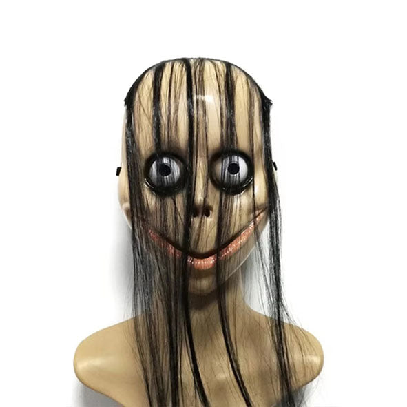 Scary Halloween Mask with Long Hair - Realistic Horror Costume Accessory for Halloween Parties & Haunted Houses