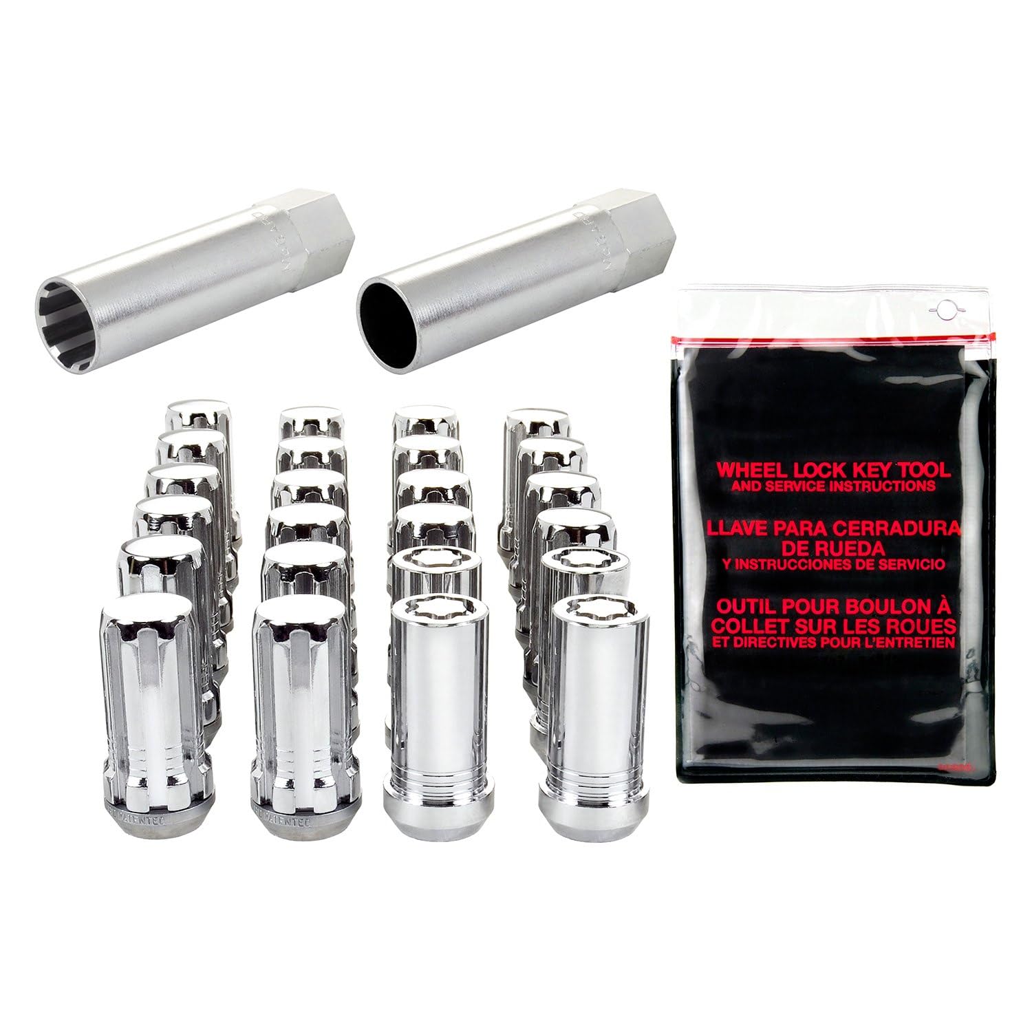 McGard 65630 Chrome SplineDrive 6 Lug Wheel Installation Kit - 20 Lug Nuts, Installation Tool, 4 Wheel Locks with Key & Storage Pouch (M14 x 1.5 Thread Size) - Perfect for Truck, SUV & Off-Road Vehicle Wheel Security