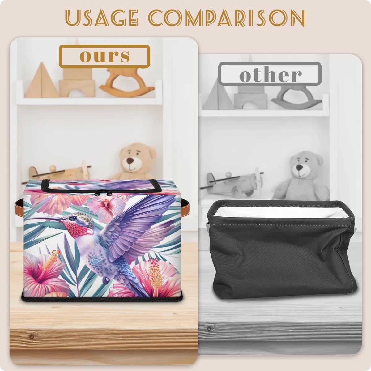 Waterproof Hummingbird Storage Boxes with Sturdy Handles - 2 Pack Zippered Storage Bins for Clothes, Toys & Home Organization | Perfect for Bedroom, Nursery & Closet Storage