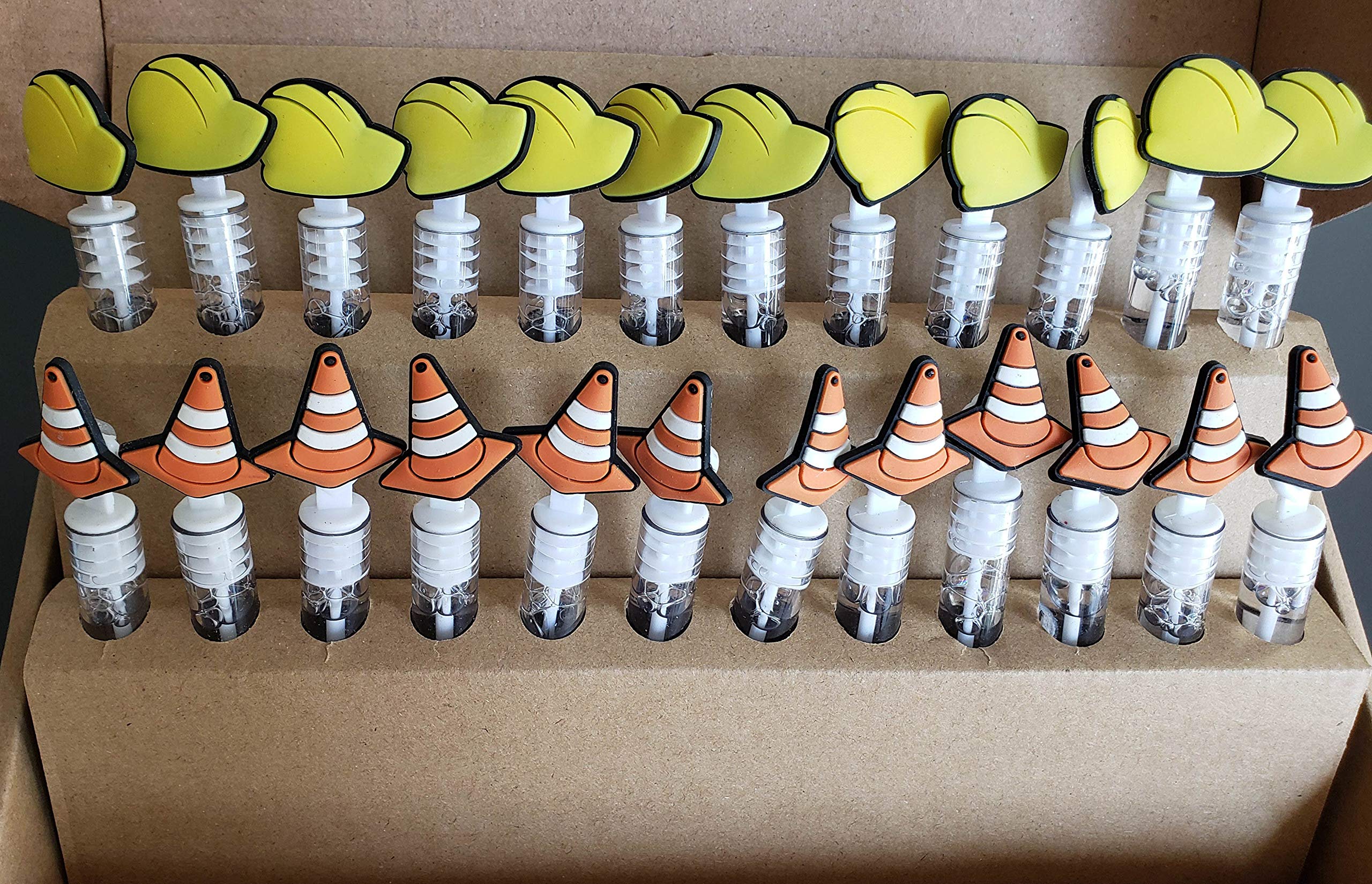 Mini Bubble Wands - 24 Pack Non-Toxic Prefilled Bubble Solution with Construction Hats & Cones - Perfect for Kids Birthday Parties, Outdoor Play, and Summer Activities - Fun Party Favors for Boys and Girls