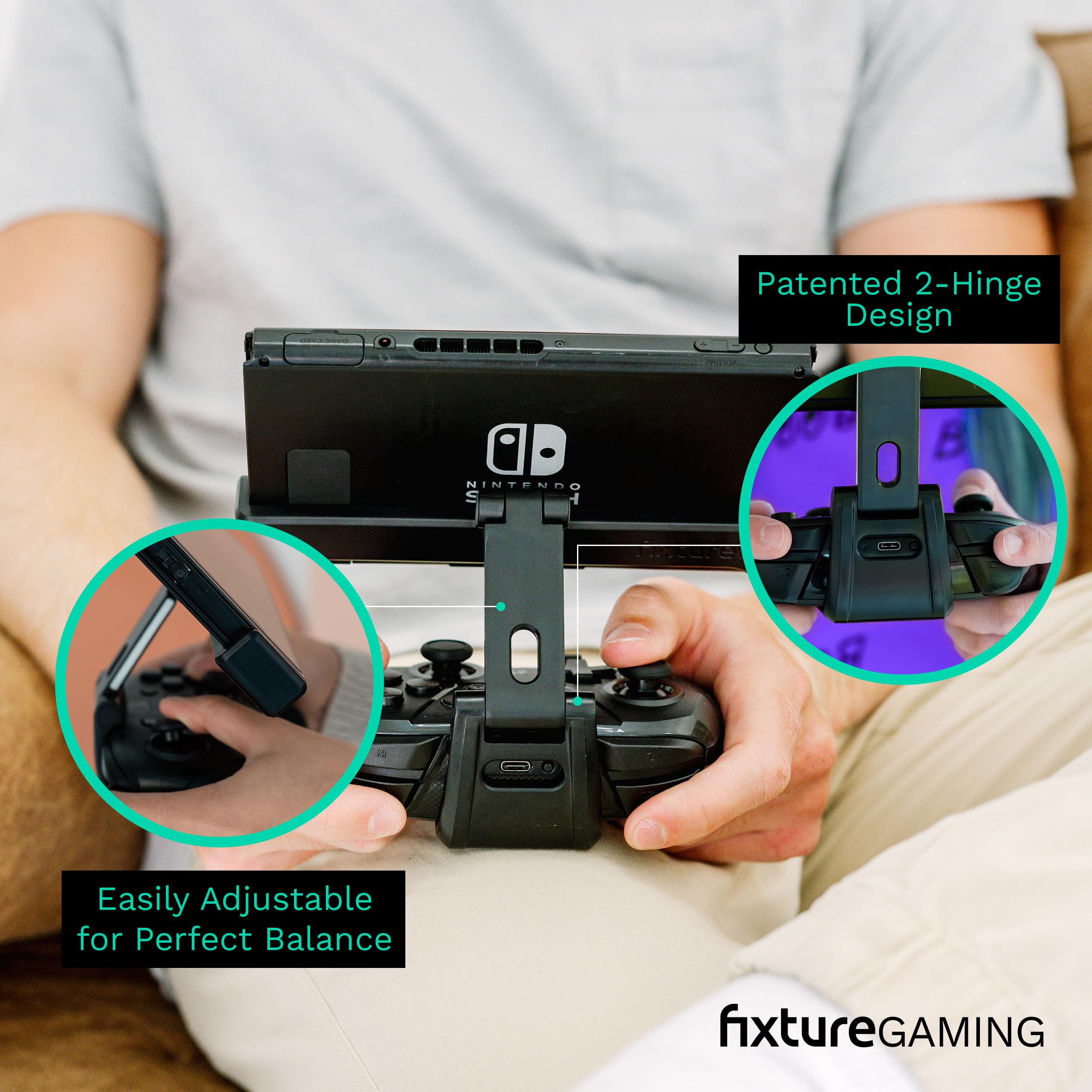 Fixture S2 Bundle - Gaming Console Monitor & Controller Mount with Carrying Case for Nintendo Switch OLED & Pro Controller | Perfect for Travel, Home Gaming Setup & Multiplayer Sessions