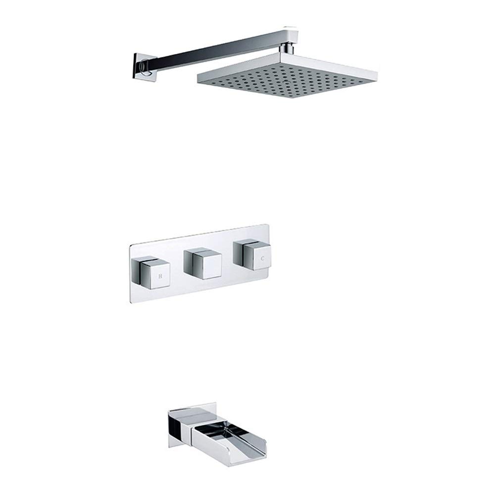 HUACHEN-LS Wall Mounted Thermostatic Shower System - Hot & Cold Water Mixer Valve with Rainfall Shower Head - Bathroom Shower Set for Spa-Like Experience (Perfect for Modern Home, Hotel & Luxury Bathroom Renovation)