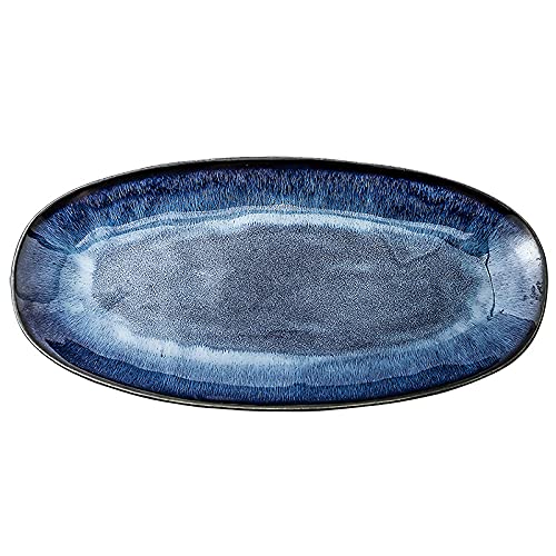 Blue Porcelain Oval Dinner Plates - Elegant Serving Platters for Meat, Appetizers & Desserts | Perfect for Fish Dishes, Dinner Parties & Home Decor