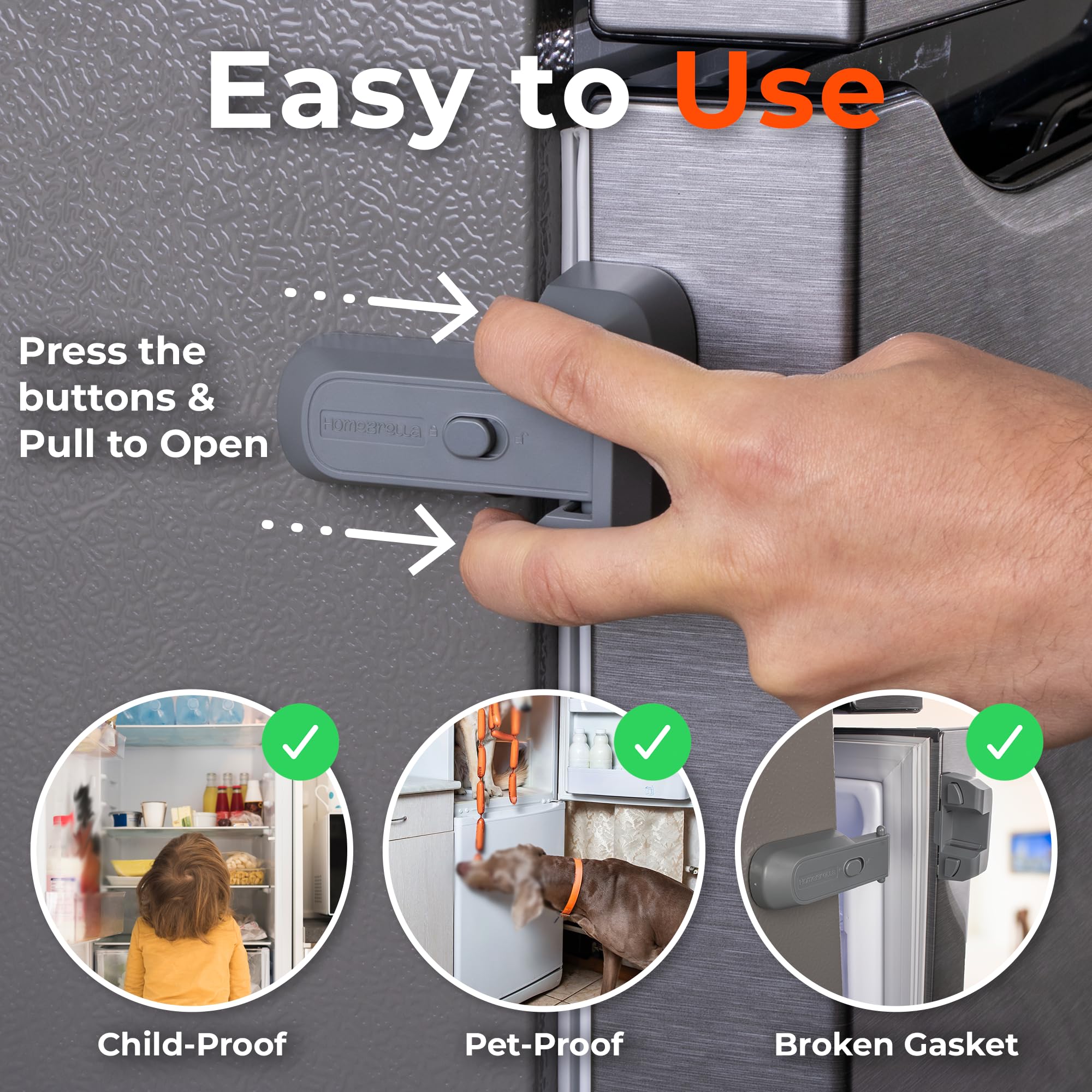 2-Pack Child Proof Fridge Lock with Strong Adhesive - No Drill No Tools Required - Baby Safety Refrigerator & Freezer Lock - Secure Latch for Toddlers, Pets (Cats & Dogs) - Perfect for Home, Kitchen & Daycare Safety