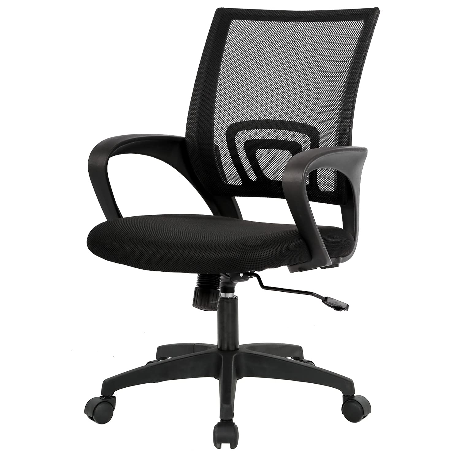 Ergonomic Mesh Office Chair with Lumbar Support - Adjustable Mid-Back Computer Desk Chair with Armrests & Rolling Swivel for Home & Executive Use - Comfortable Task Chair for Long Work Hours (Black)